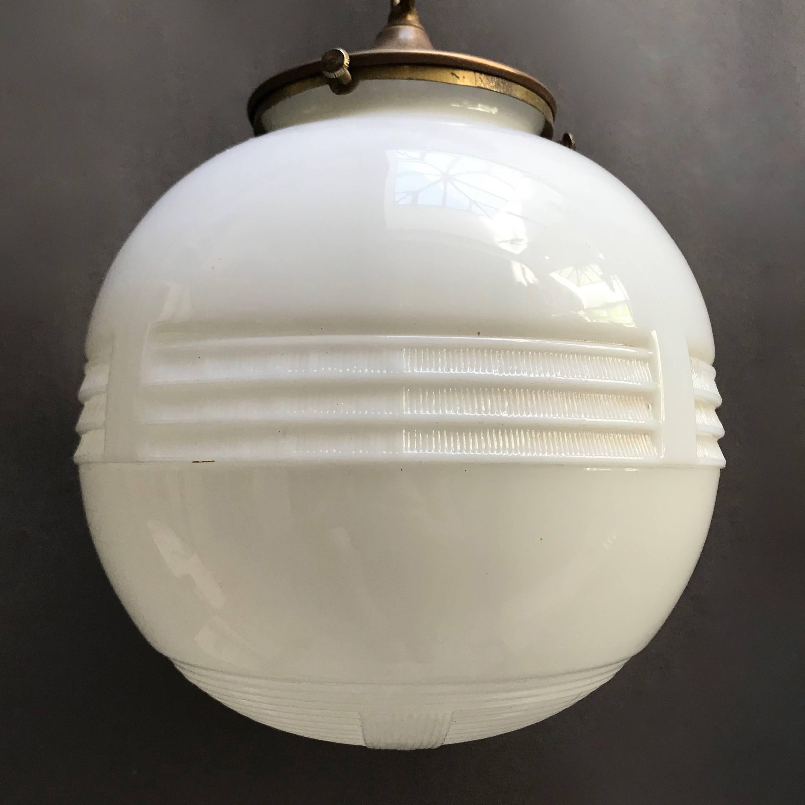 American Art Deco Milk Glass Globe Library Pendant Light