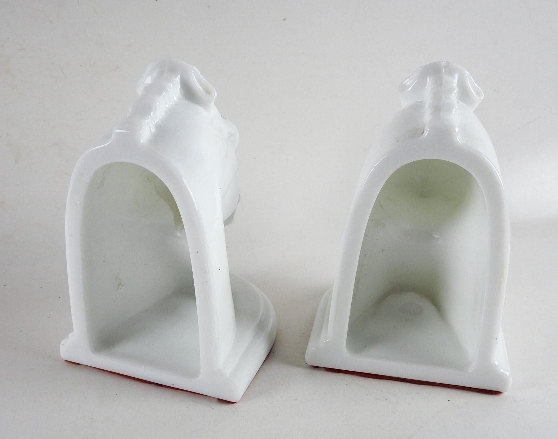 Unknown Art Deco Milk Glass Horse Bookends For Sale