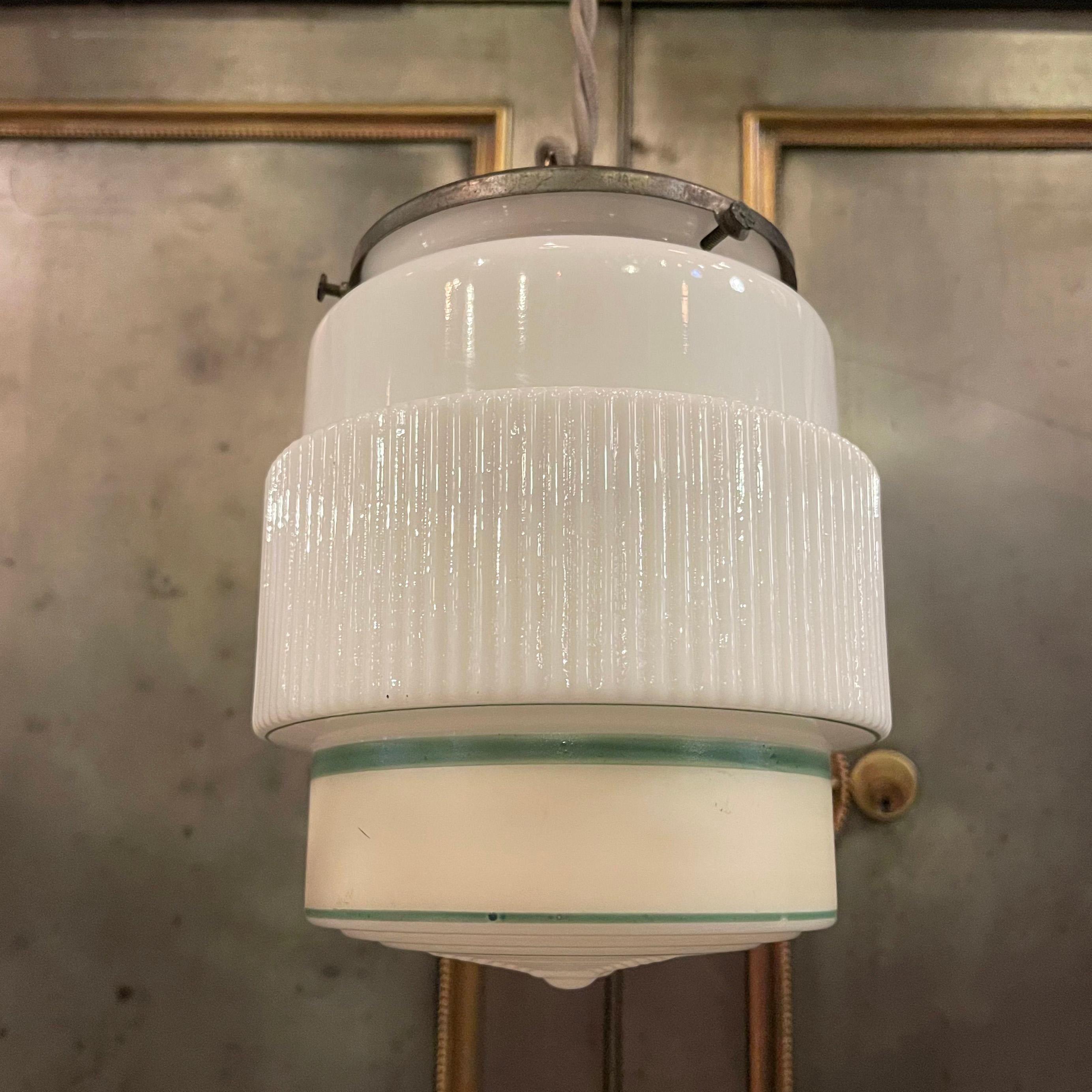 Art Deco Milk Glass Layer Cake Pendant Light For Sale 2