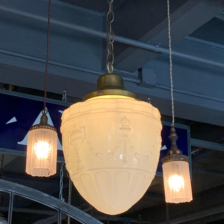 Art Deco Milk Glass Library Pendant Light For Sale at 1stDibs