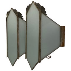 Art Deco Milk Glass Panel Sconces, a Pair