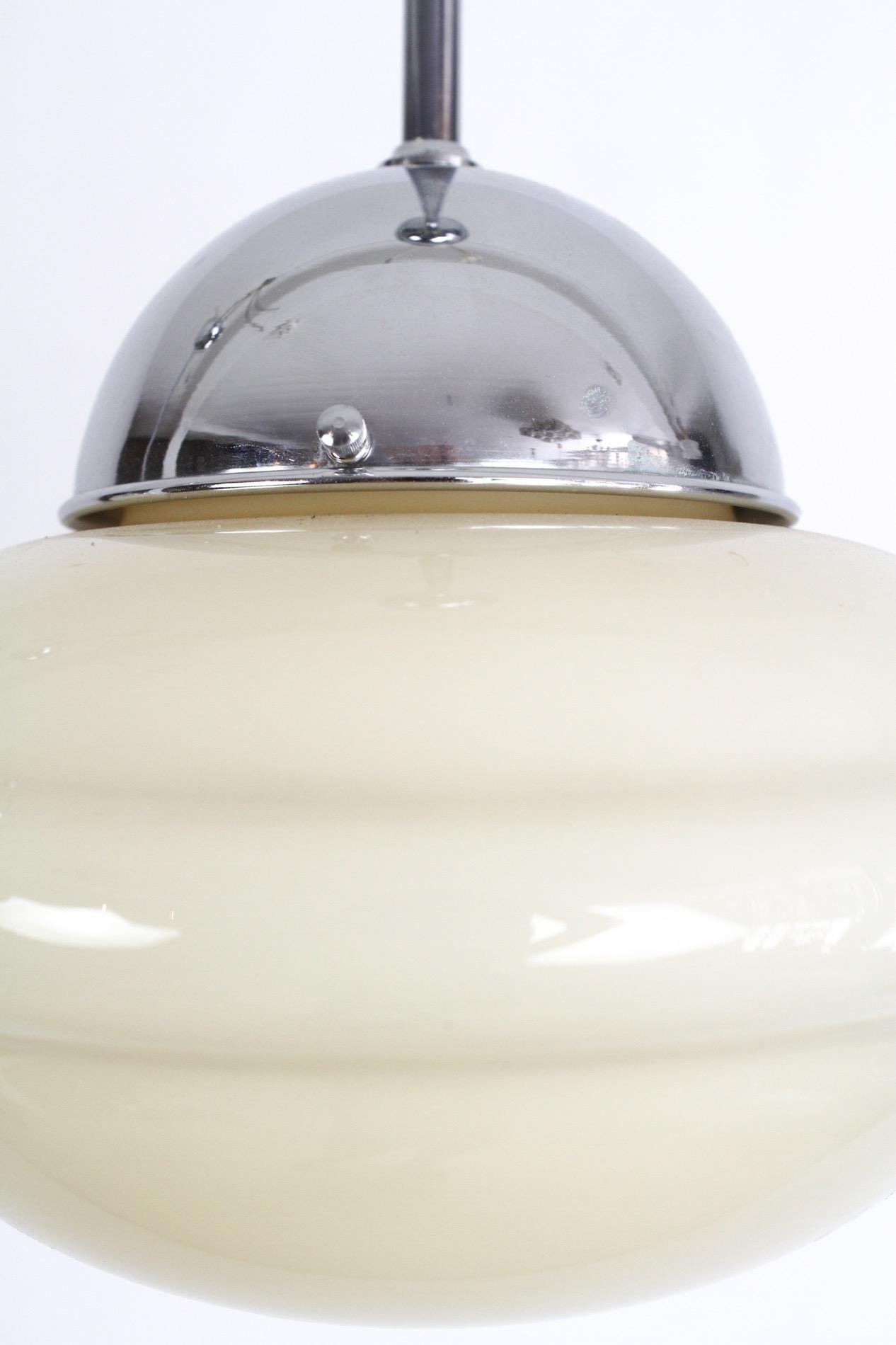Czech Art Deco Milk Glass Pendant Light, 1930s For Sale