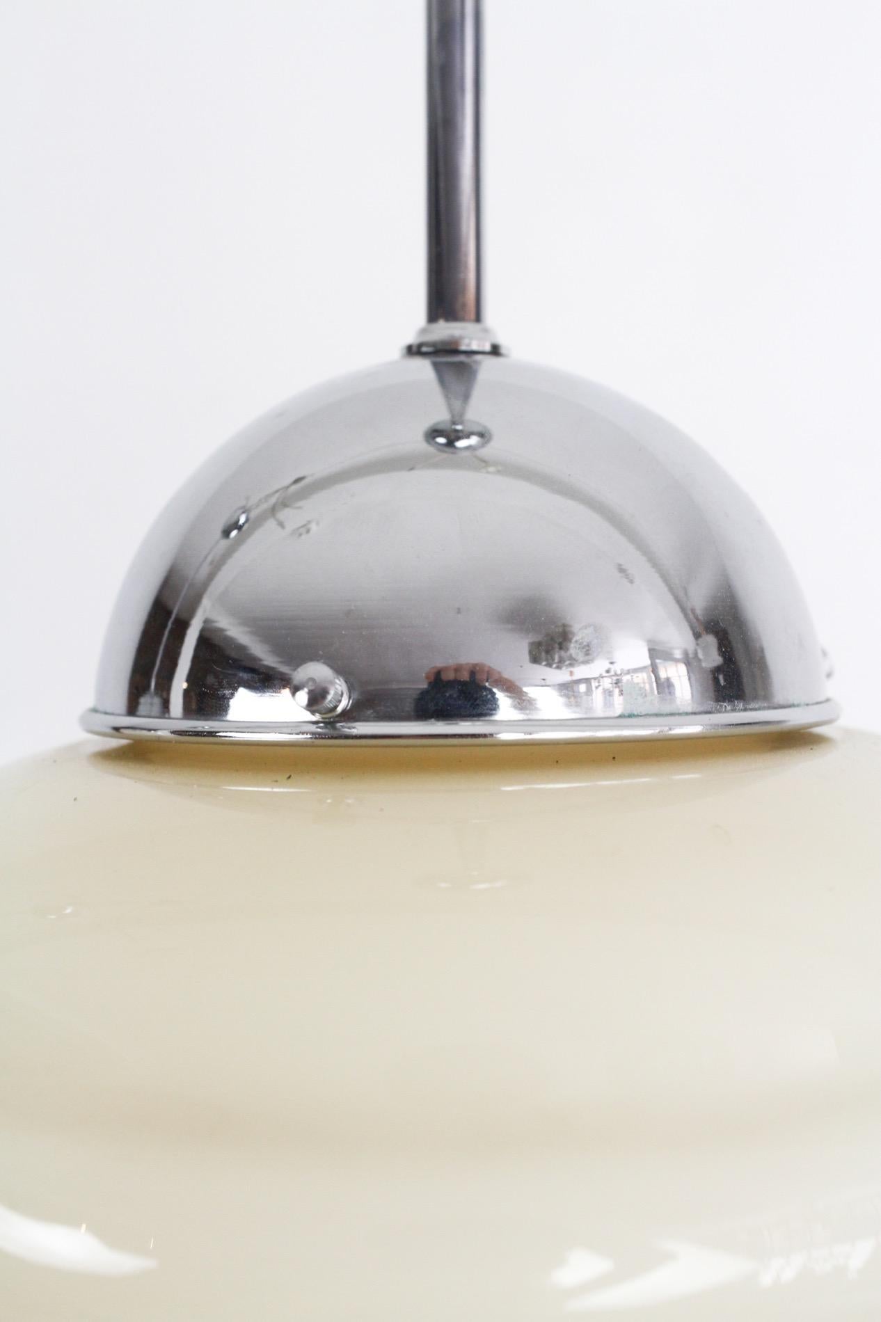Art Deco Milk Glass Pendant Light, 1930s In Good Condition For Sale In Budapest, HU