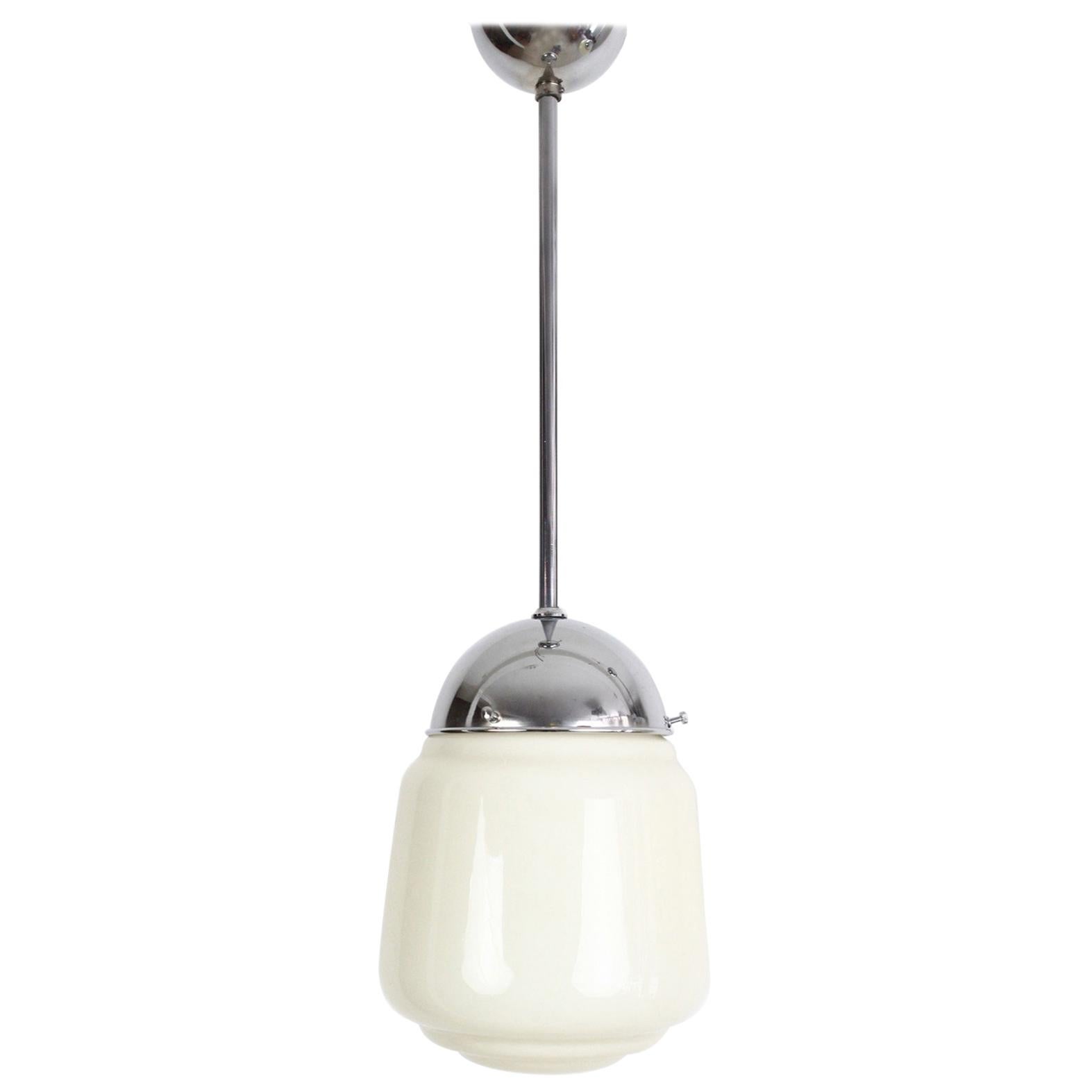 Art Deco Milk Glass Pendant Light, 1930s For Sale