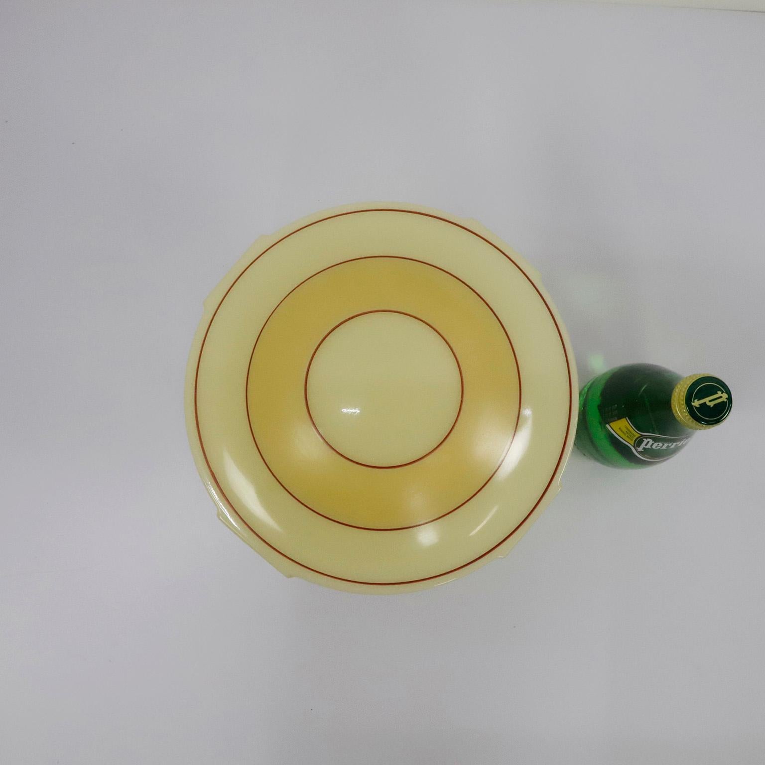 Circa 1930. We offer this Art Deco, pendant light features a ridged milk glass. Excellent vintage conditions.