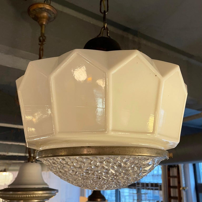 Art Deco Milk Glass Pendant Light For Sale at 1stDibs