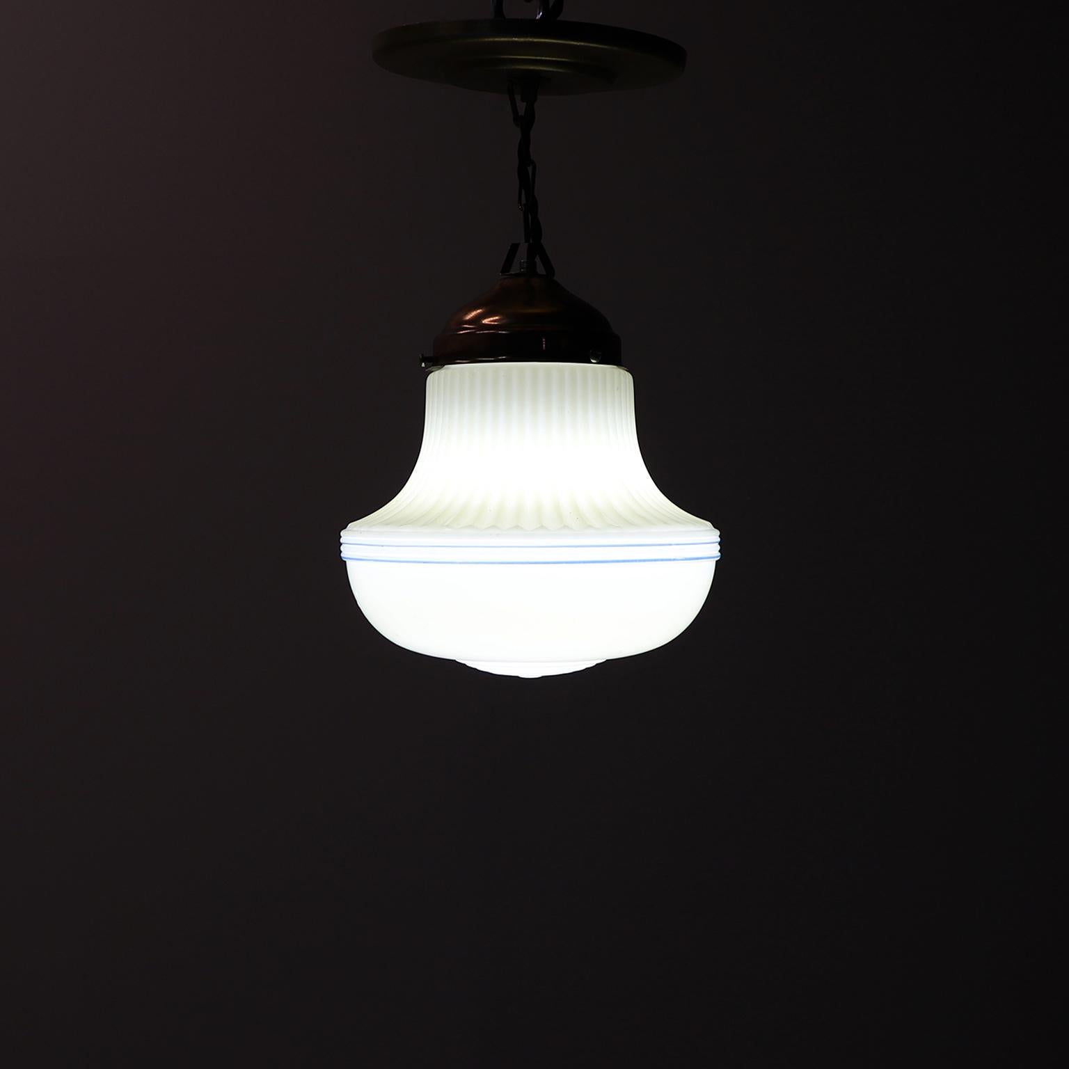 Mexican Art Deco Milk Glass Pendant Light For Sale