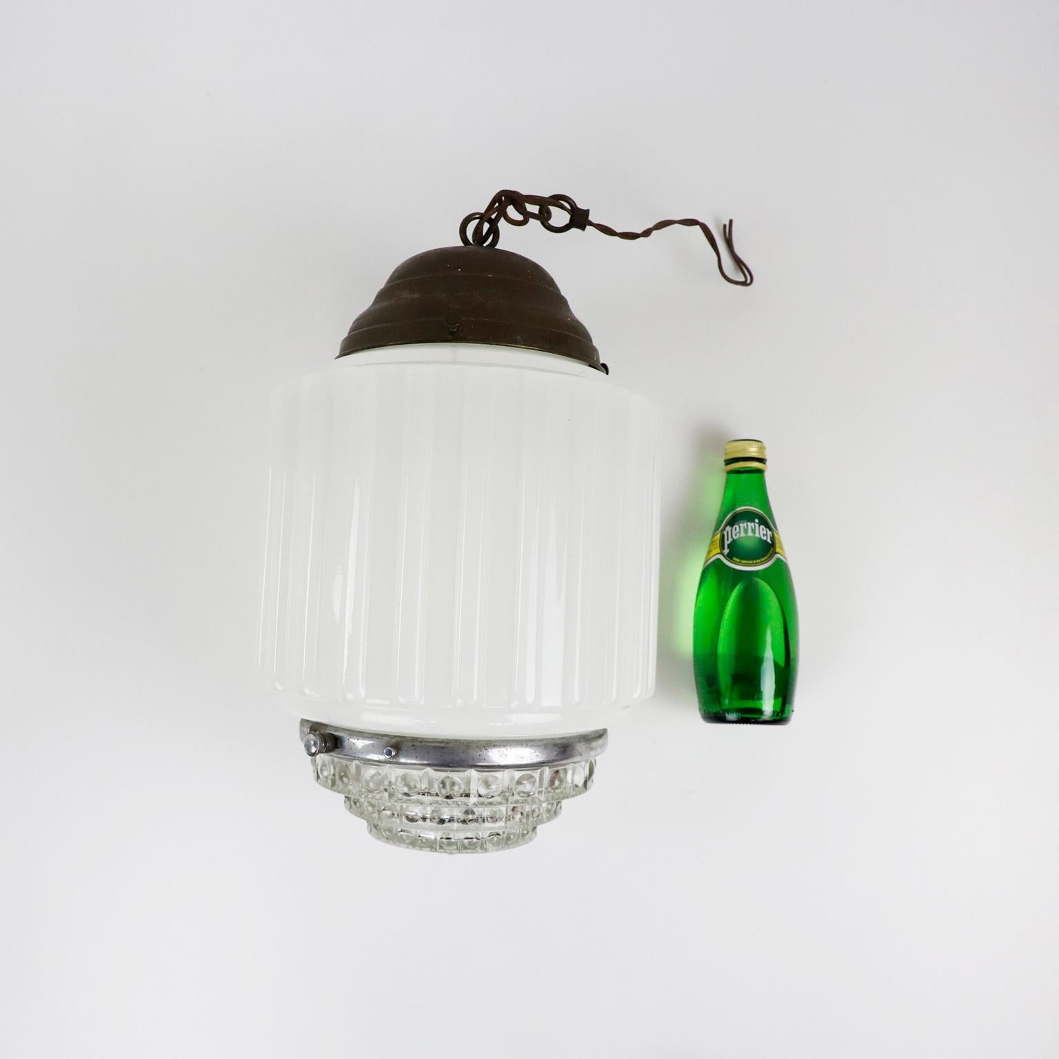 Mexican Art Deco Milk Glass Pendant Light For Sale