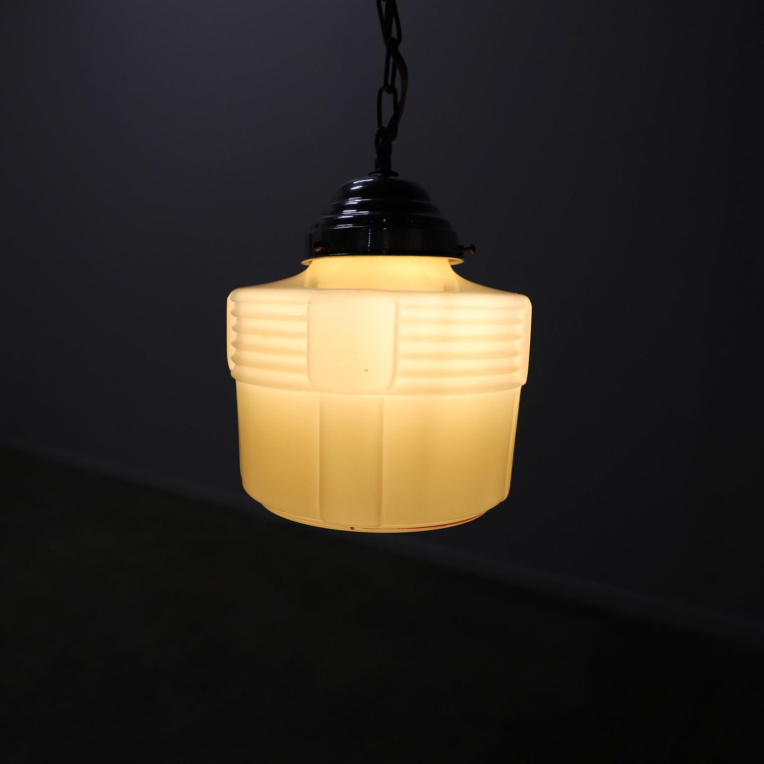 Mid-20th Century Art Deco Milk Glass Pendant Light For Sale