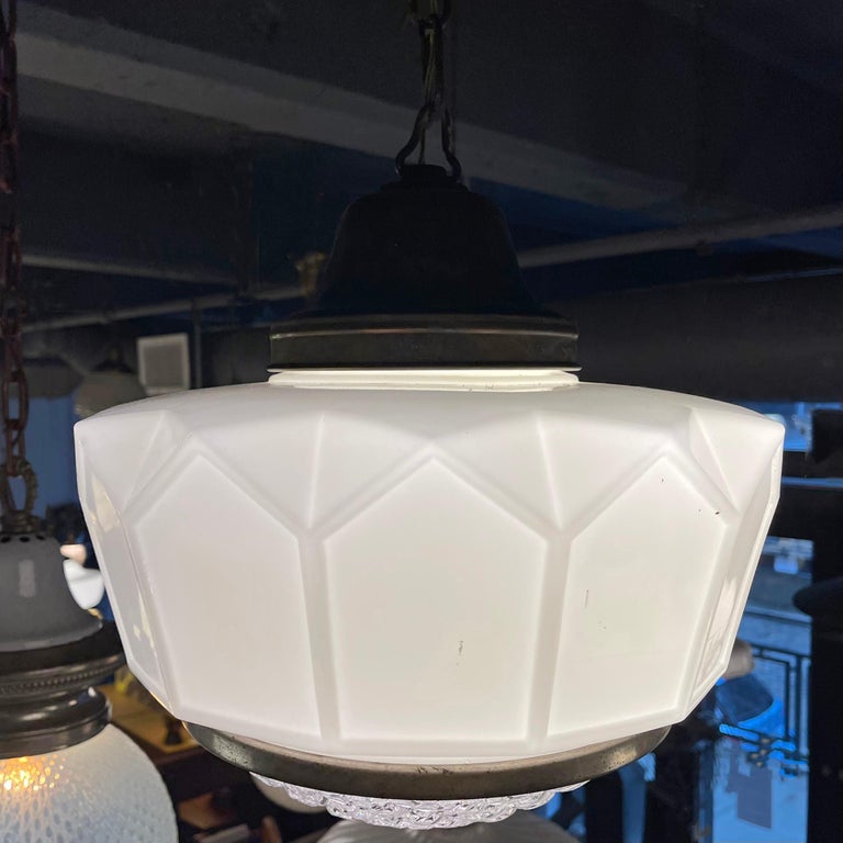 Art Deco Milk Glass Pendant Light For Sale at 1stDibs