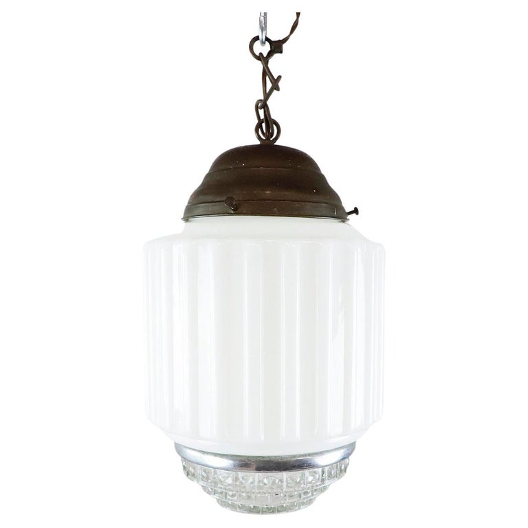 Art Deco Milk Glass Pendant Light For Sale at 1stDibs