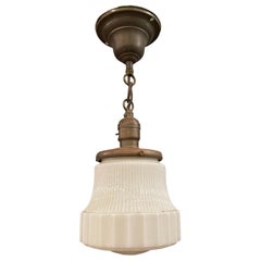 Art Deco Milk Glass Semi Flushmount Suspension Light