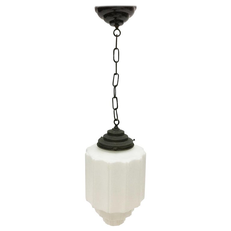 Art Deco Milk Glass Pendant Light art deco milk glass skyscraper pendant light for sale