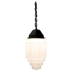 Art Deco Milk Glass Skyscraper Pendant Light