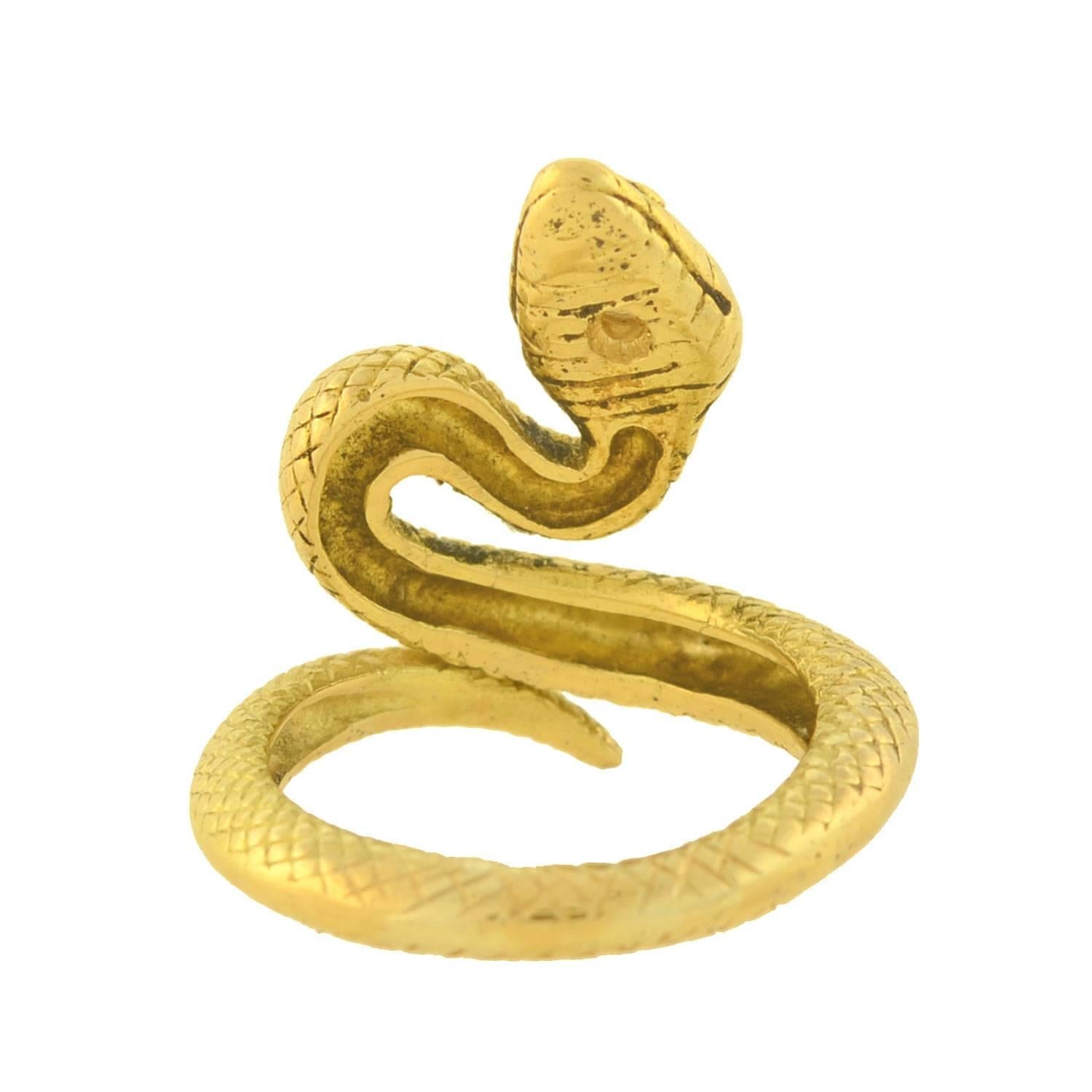 Victorian Art Deco Mine Cut Diamond Gold Snake Ring