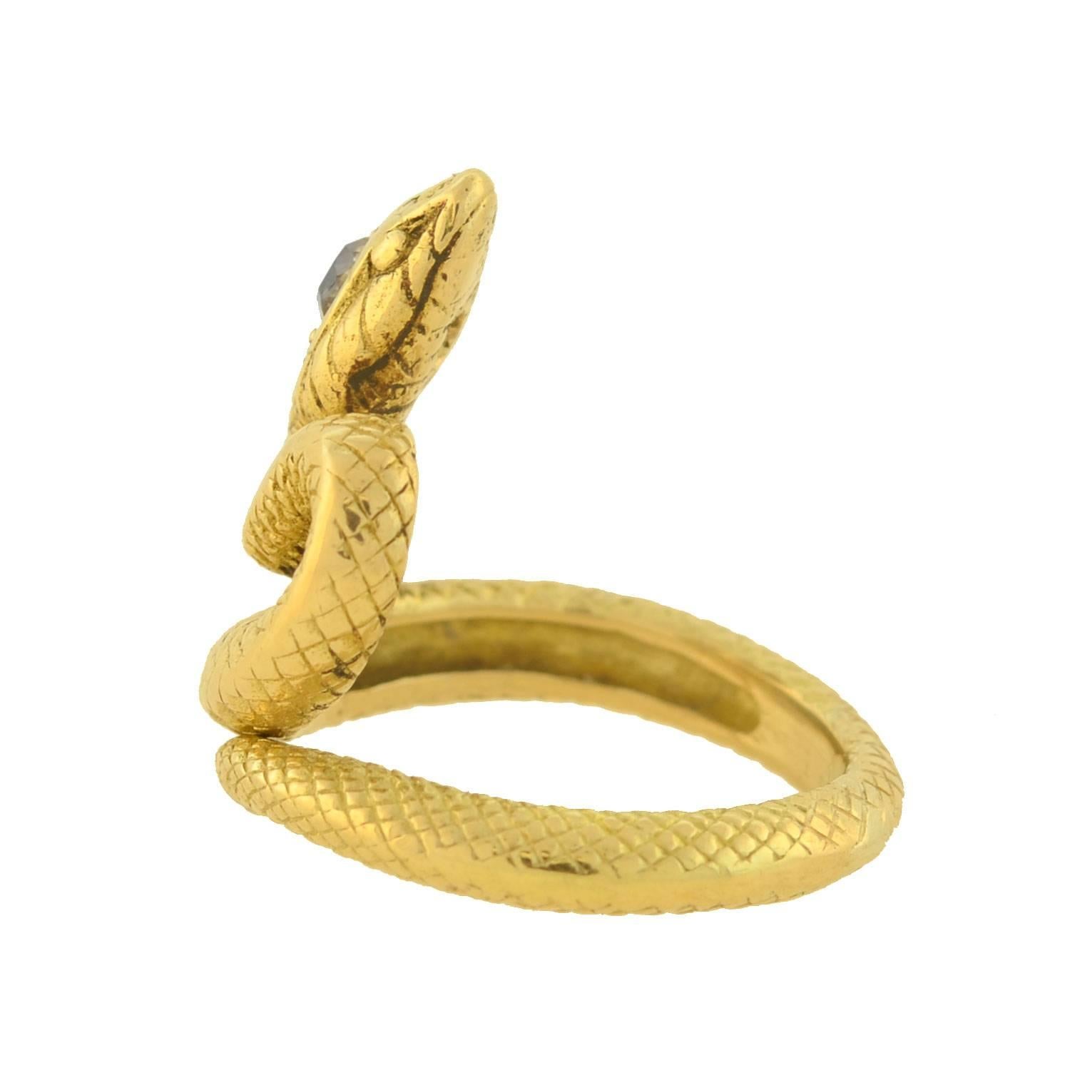 Old Mine Cut Art Deco Mine Cut Diamond Gold Snake Ring