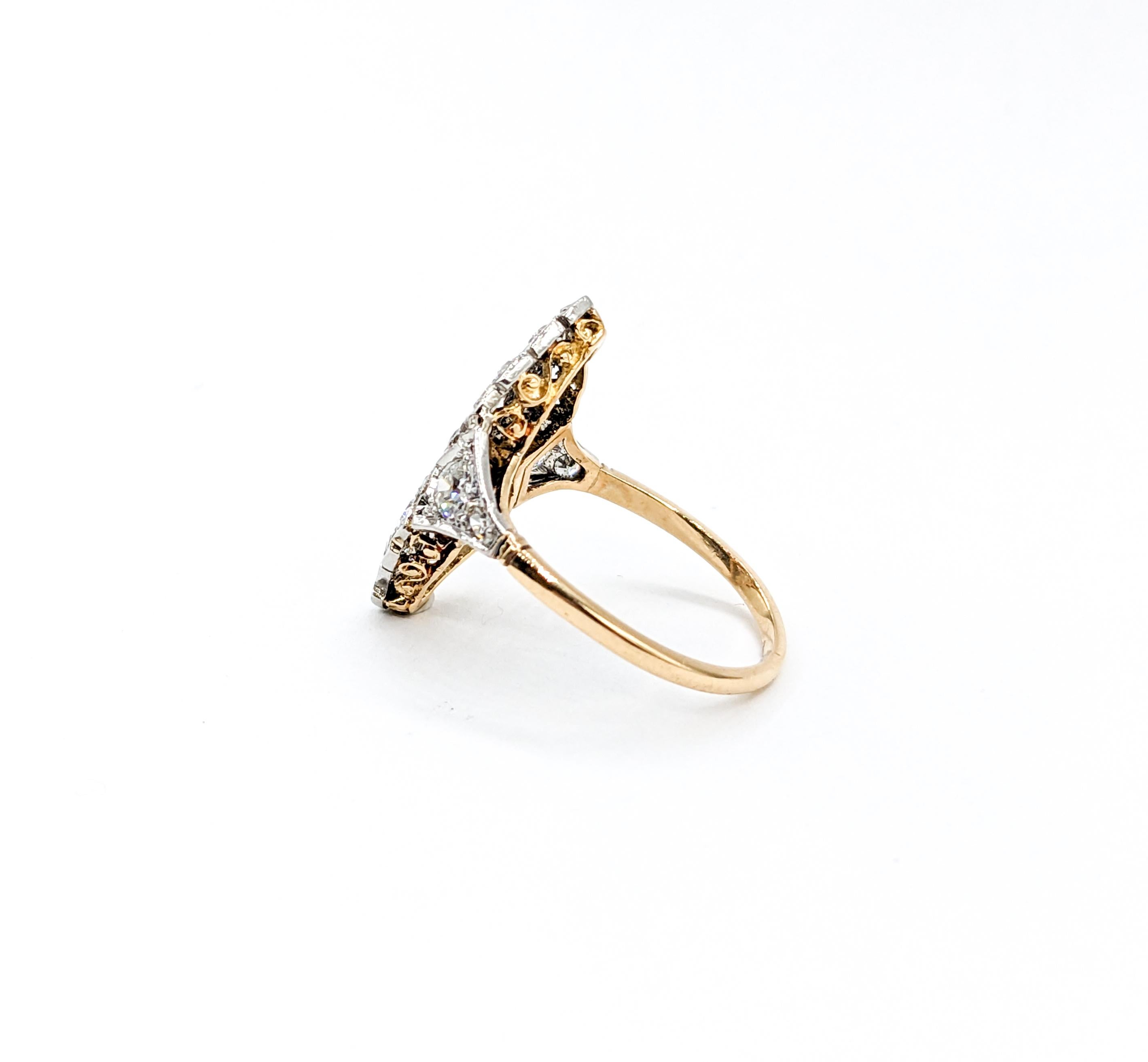 Art Deco Mine Cut Diamond Ring 18kt Two-Tone Gold 5