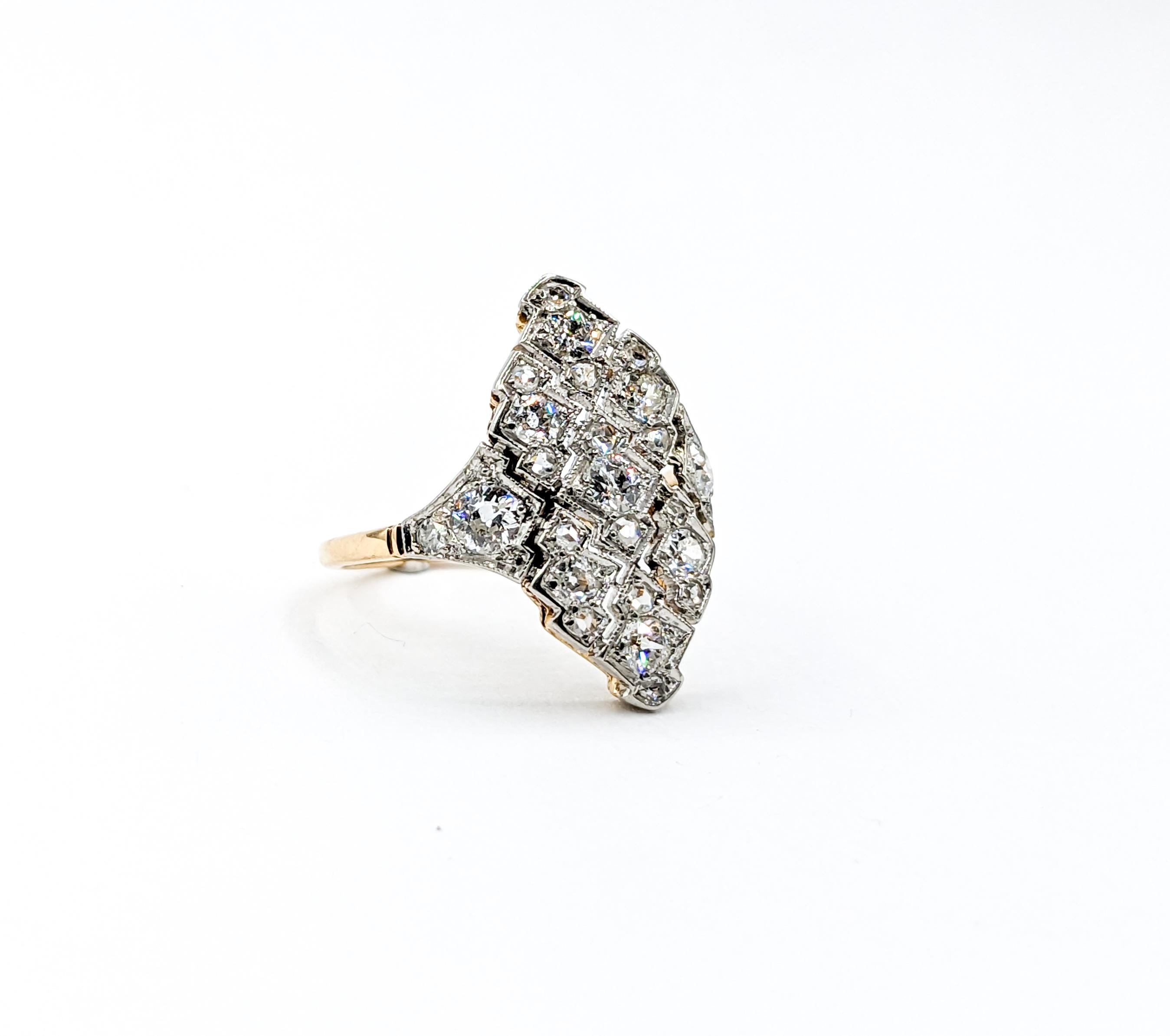 Art Deco Mine Cut Diamond Ring 18kt Two-Tone Gold 2