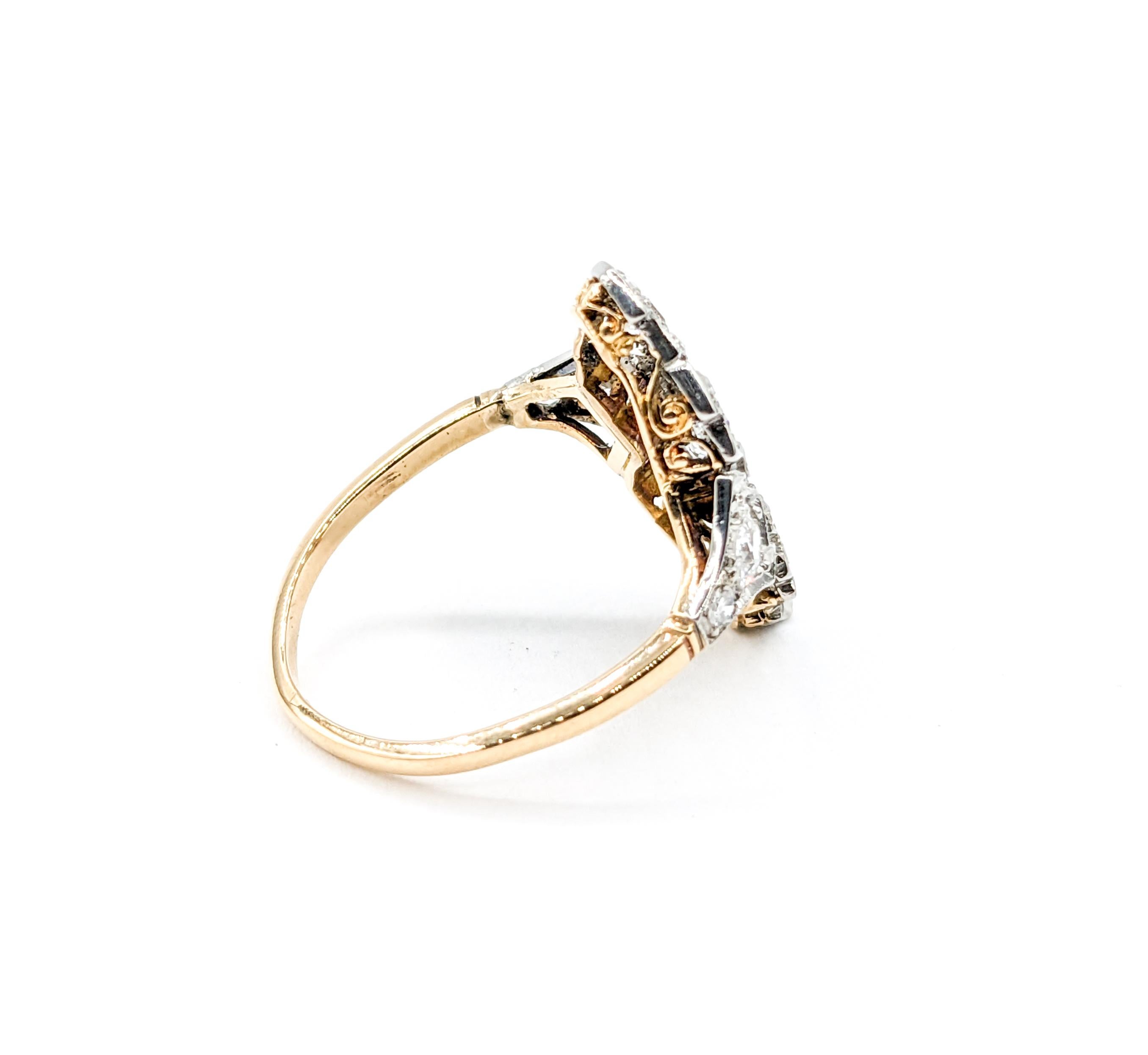Art Deco Mine Cut Diamond Ring 18kt Two-Tone Gold For Sale 3
