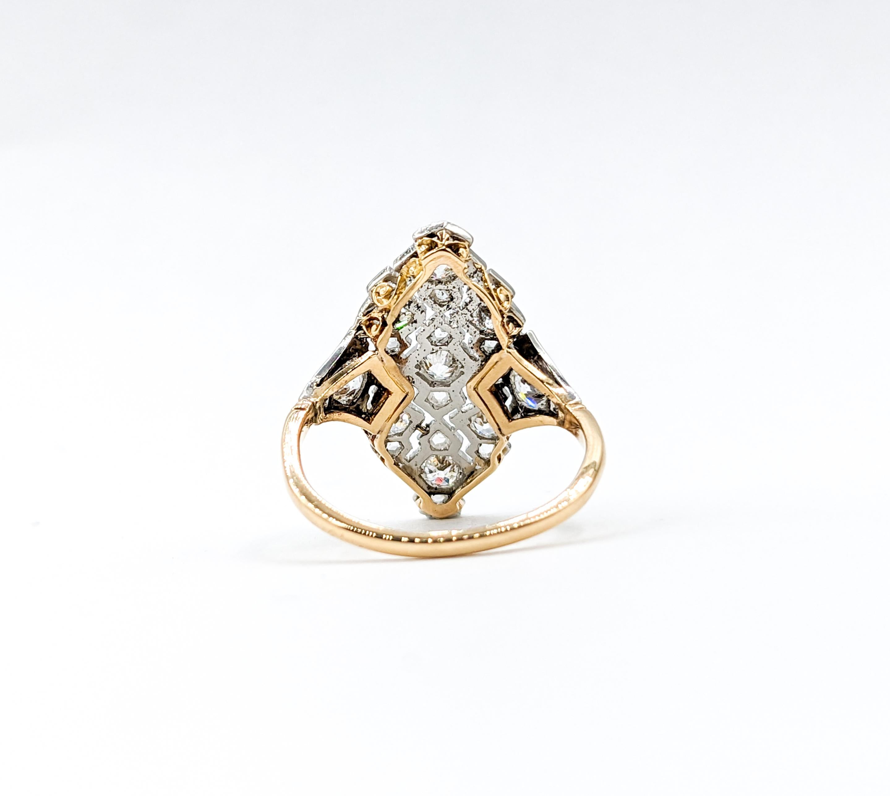Art Deco Mine Cut Diamond Ring 18kt Two-Tone Gold 4