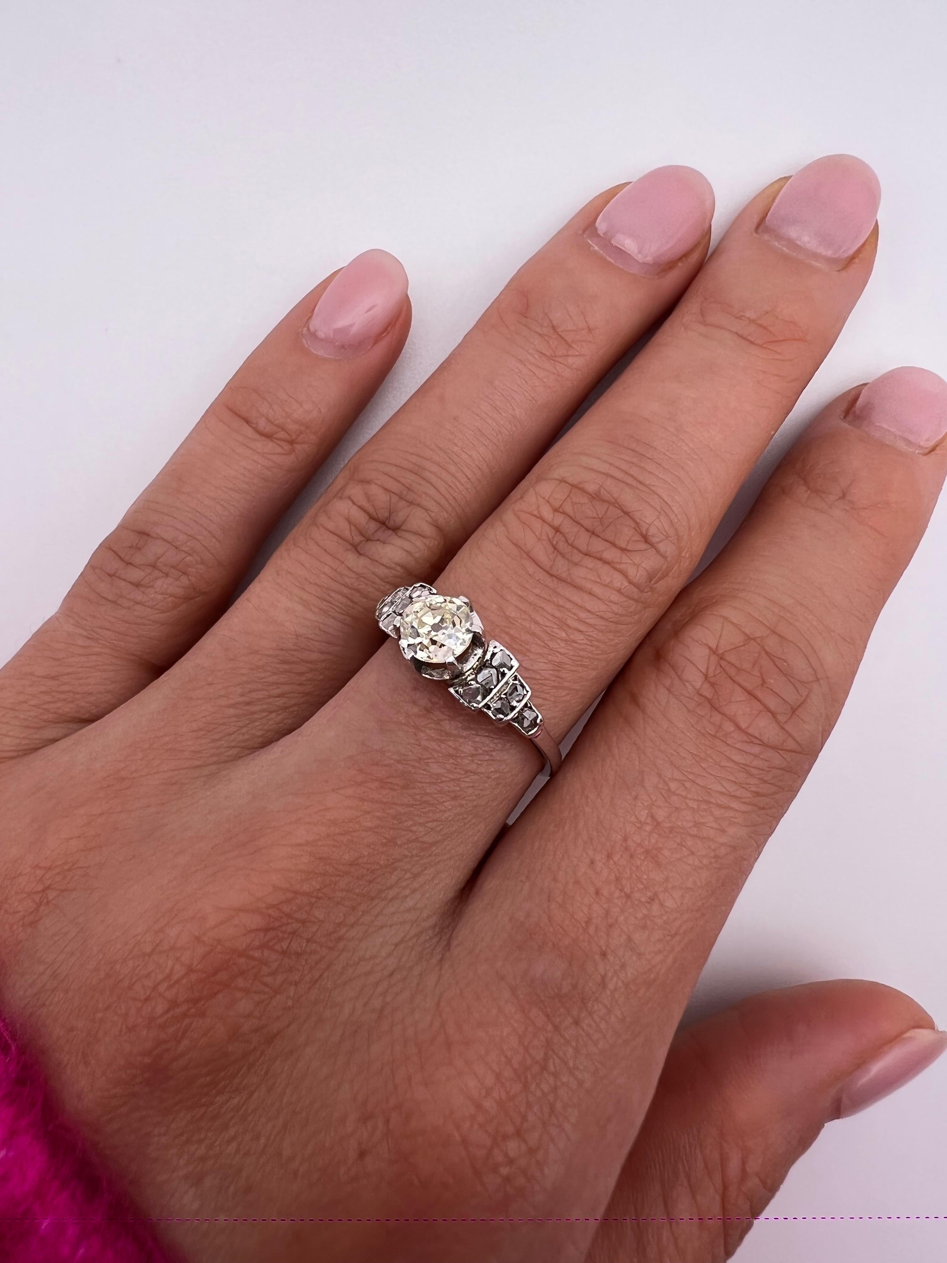 Art Deco Minen-Diamant-Weißgoldring Solitär im Zustand „Hervorragend“ im Angebot in Firenze, FI