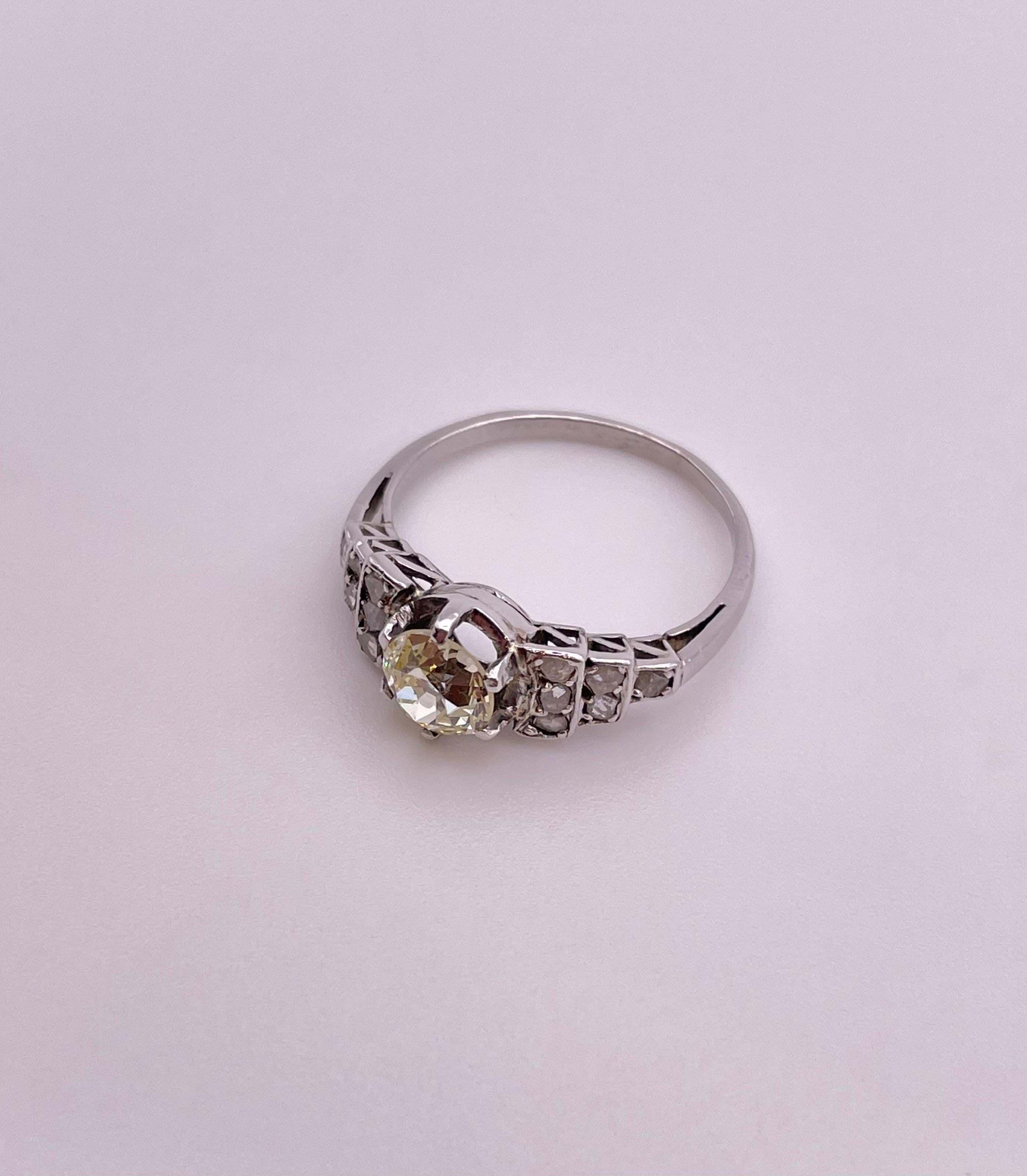 Art Deco Mine Diamond White Gold Ring Solitaire For Sale 2