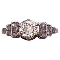 Antique Art Deco Mine Diamond White Gold Ring Solitaire