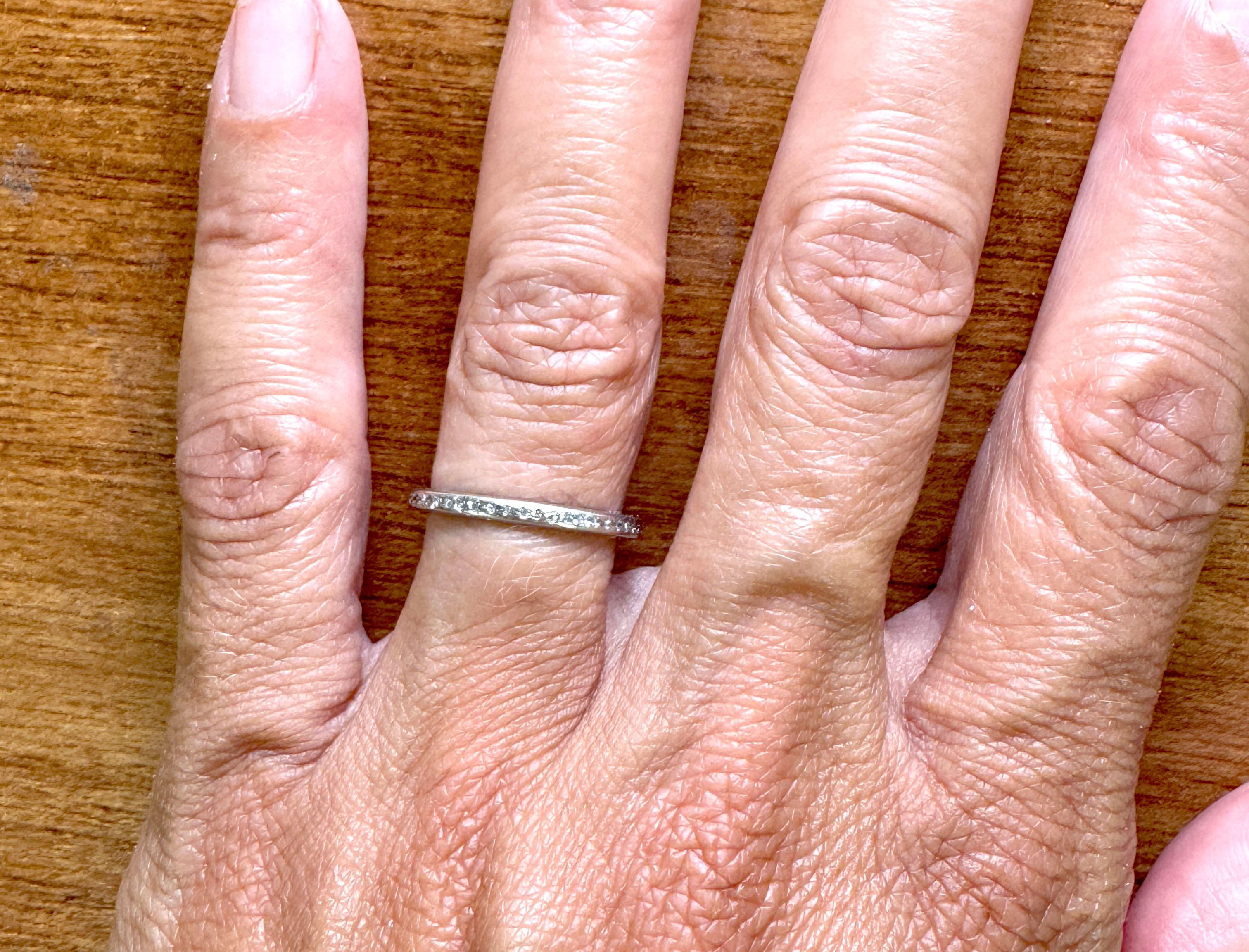 Art Deco Mined Diamond Band .75ct Original 1930s Platinum Ring Size 6.5 In Excellent Condition For Sale In Dearborn, MI