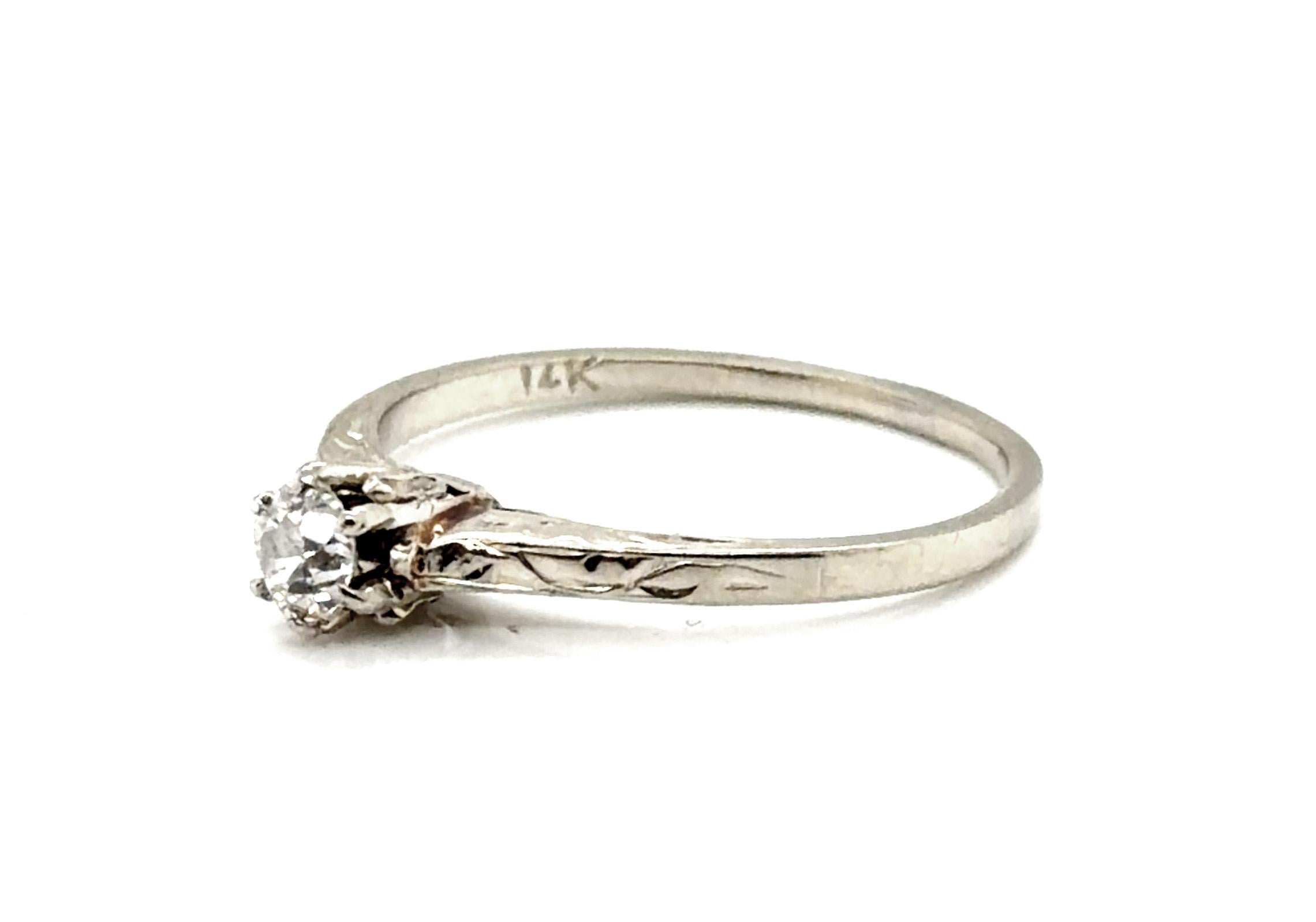 Art Deco Mined Diamond Verlobungsring .23ct Solitär Old Mine 1910's 14K White (Art déco) im Angebot