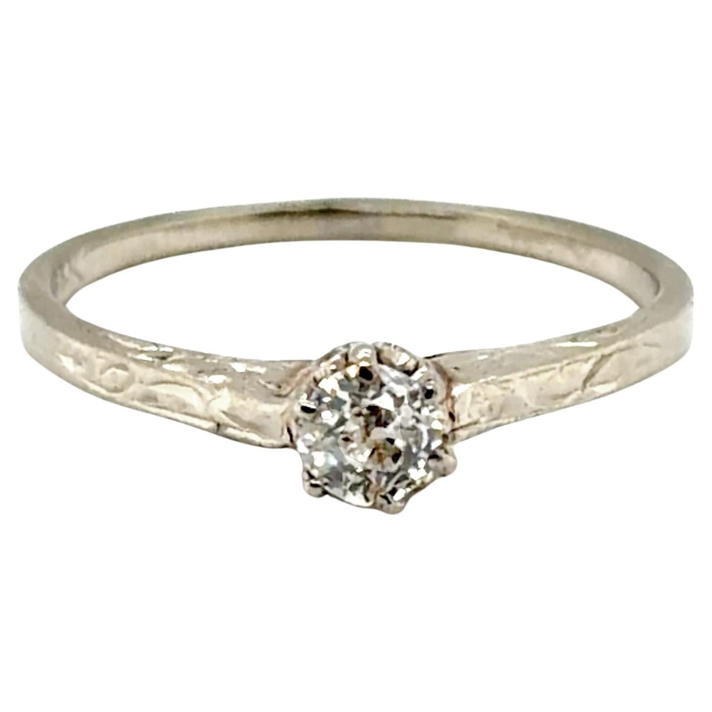 Art Deco Mined Diamond Engagement Ring .23ct Solitaire Old Mine 1910
s 14K White
