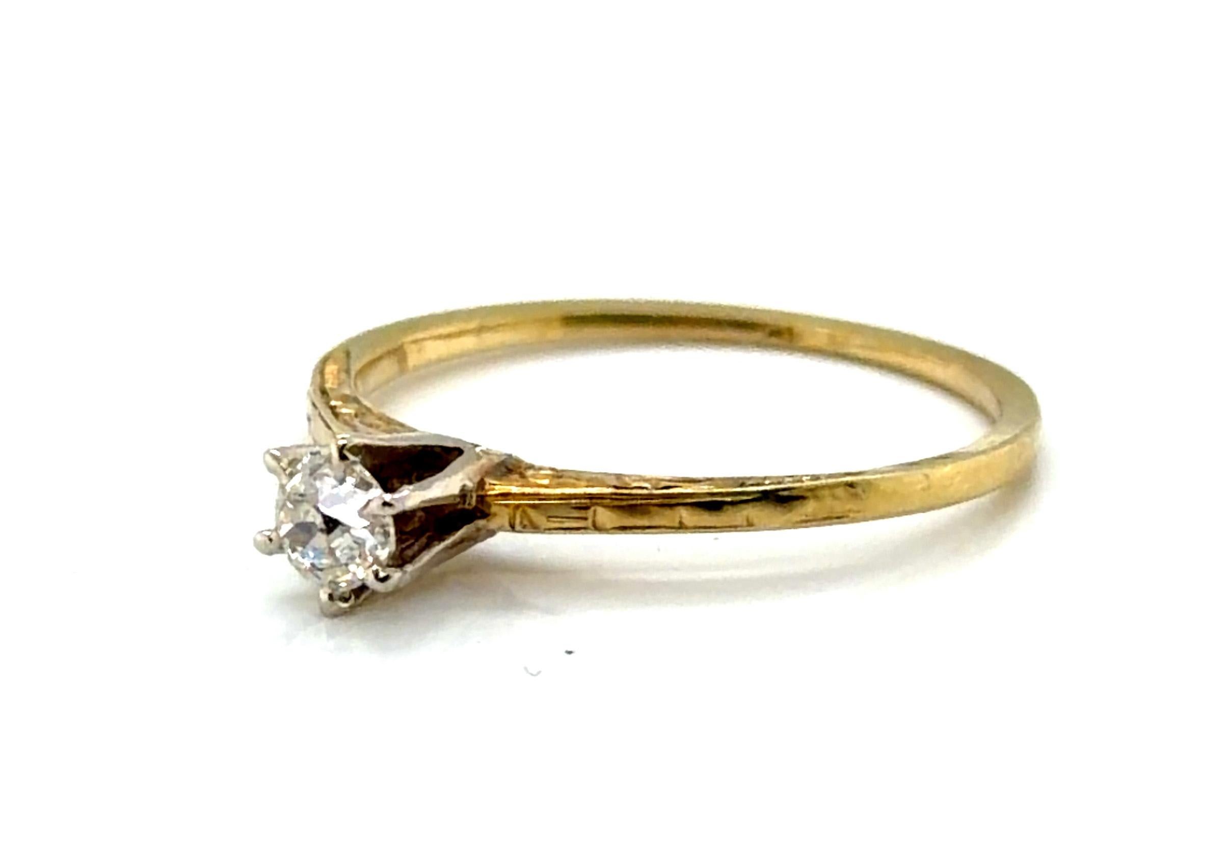 Art Decó Anillo de compromiso de diamantes minados .25ct Mina antigua 1910-1920 Oro amarillo de 14K Talla antigua en venta