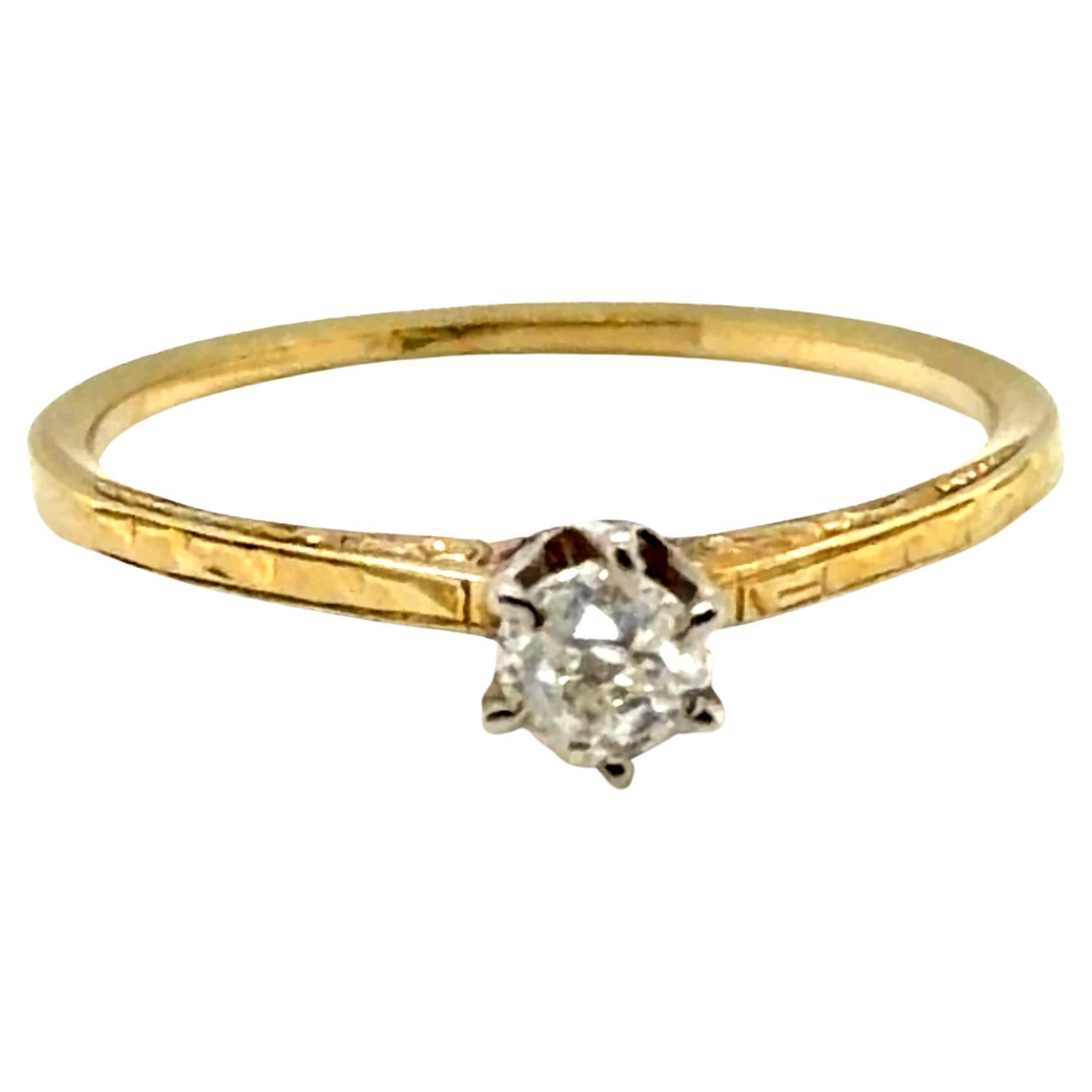 Art Deco Mined Diamond Verlobungsring .25ct Old Mine 1910-1920 14K Gelbgold