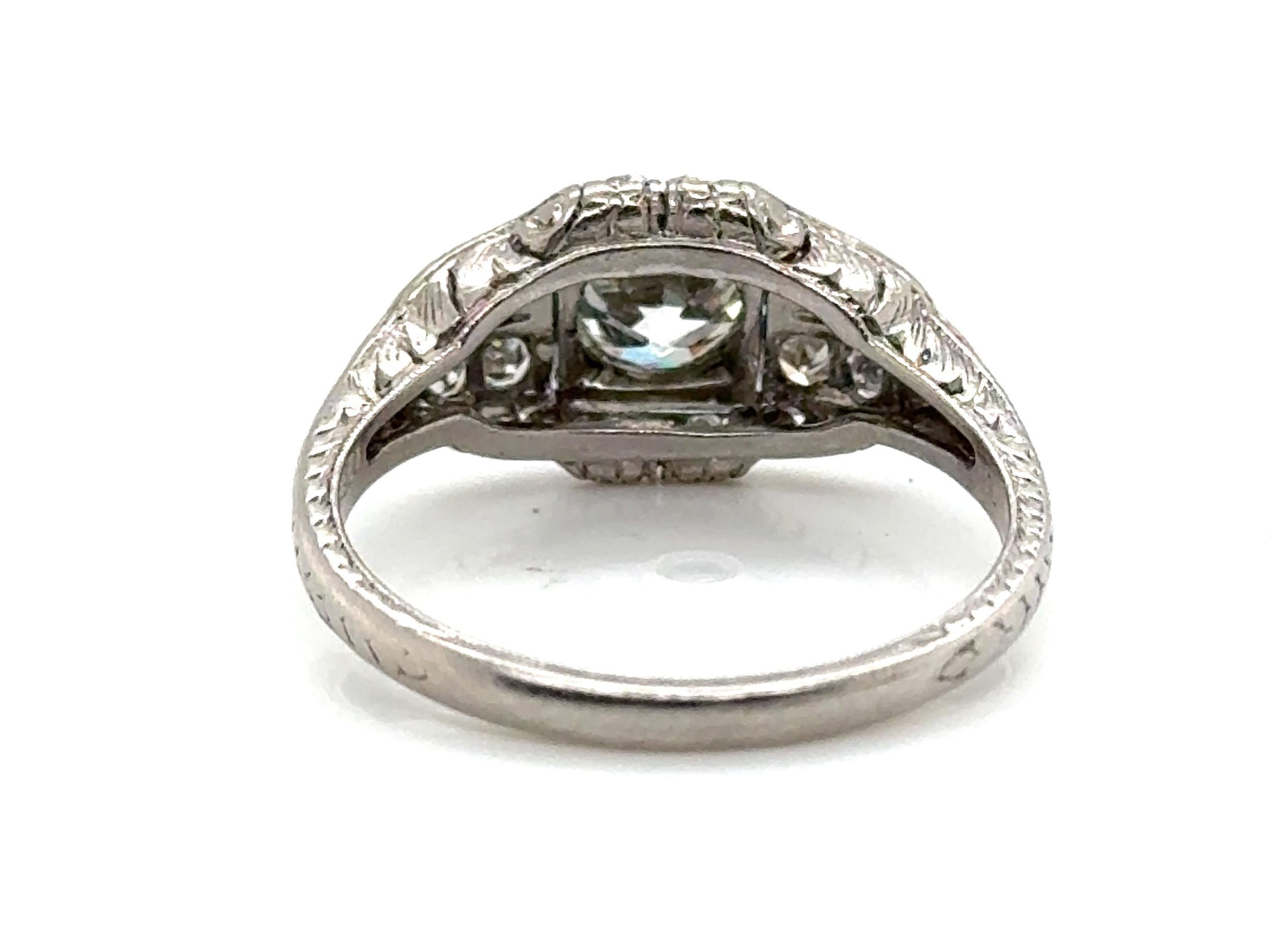 Art Deco Mined Diamantring GIA zertifiziert 1ct Platin Alt Euro Original 1930er Jahre im Zustand „Hervorragend“ in Dearborn, MI