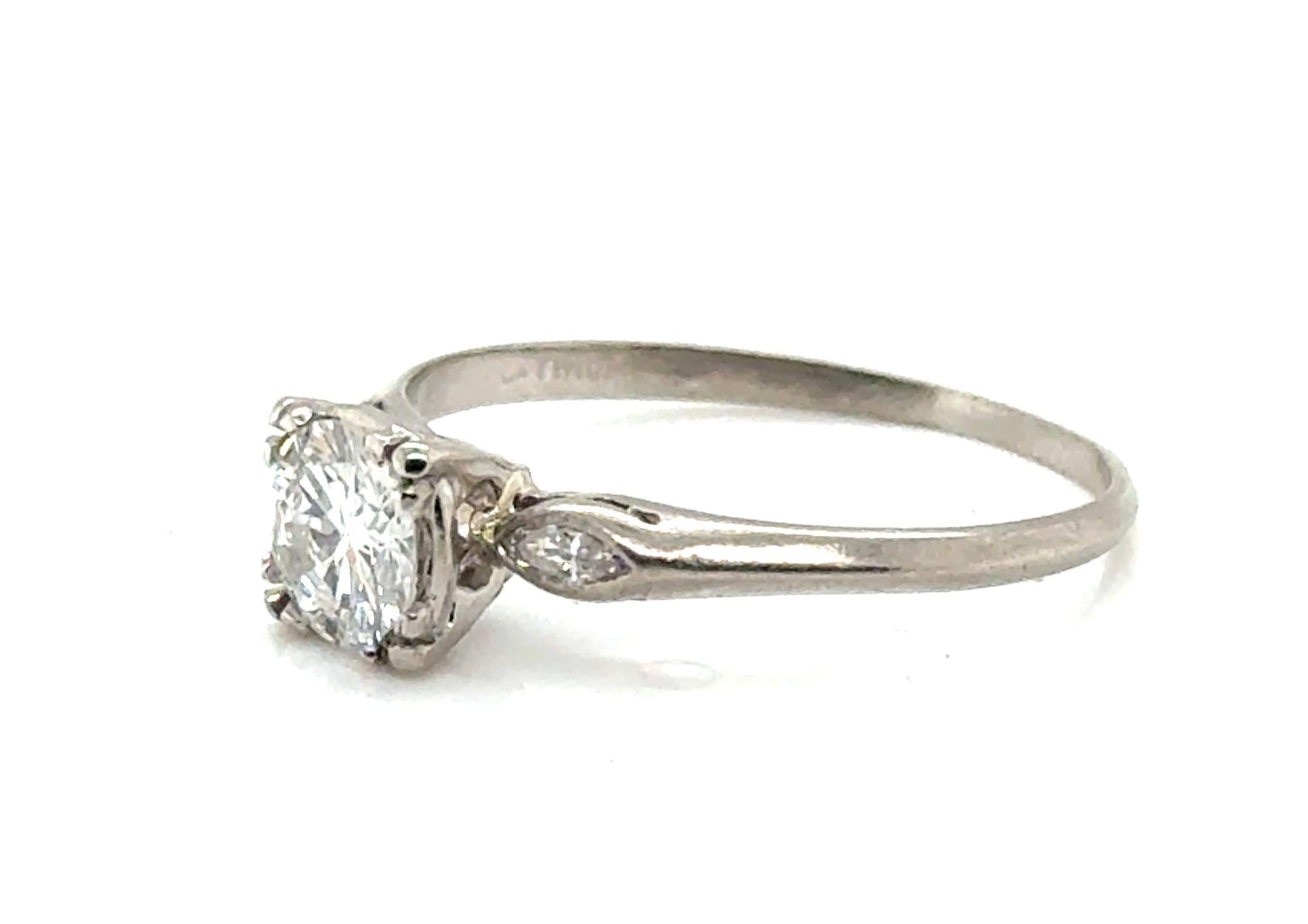 Round Cut Art Deco Mined Diamond Ring GIA Certified .71ct Platinum Antique Original 1920's For Sale