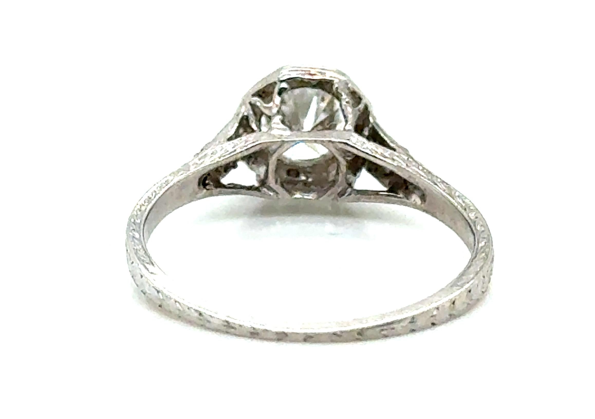 Art Deco Mined Diamond Ring GIA Certified .71ct Platinum Antique Original 1920's In Excellent Condition For Sale In Dearborn, MI