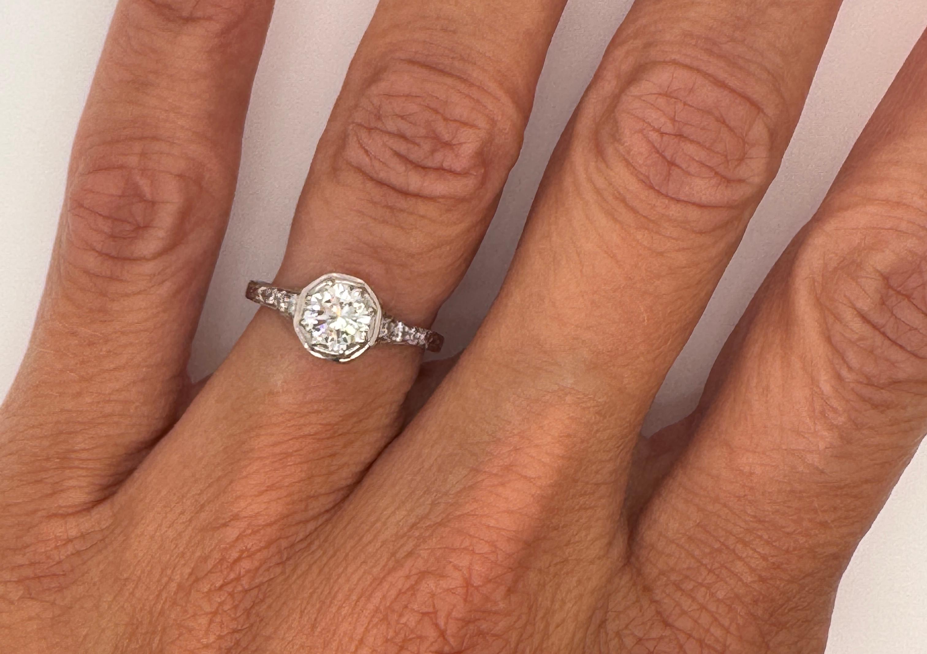 Women's Art Deco Mined Diamond Ring GIA Certified .71ct Platinum Antique Original 1920's For Sale