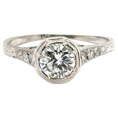 Anello con diamante estratto in stile Art Deco Certificato GIA .71ct Platino Antico Originale Anni '20