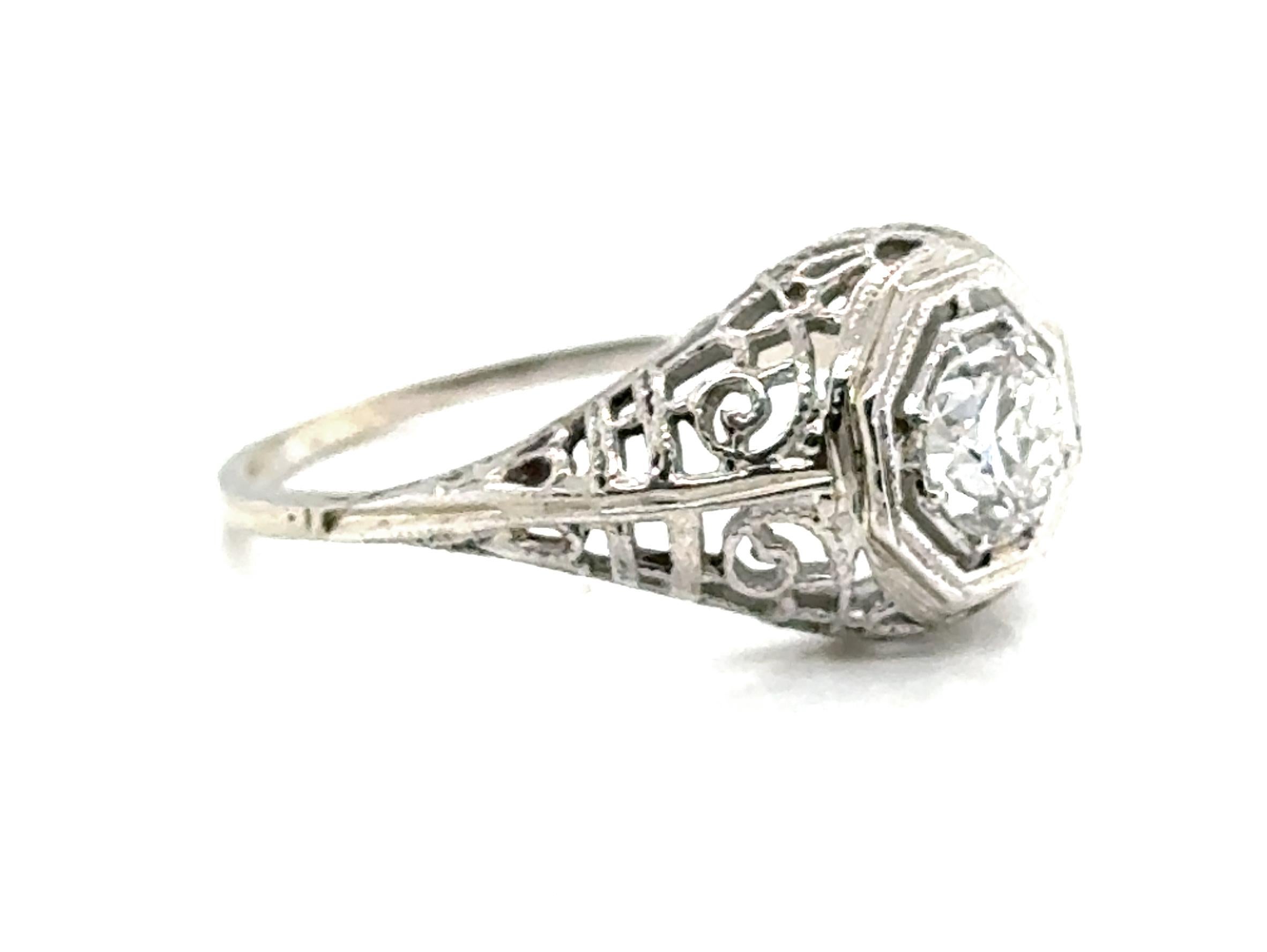 Art Deco Mined Diamond Solitaire Ring GIA zertifiziert G VS1 .55ct 18K Original 193 (Art déco) im Angebot