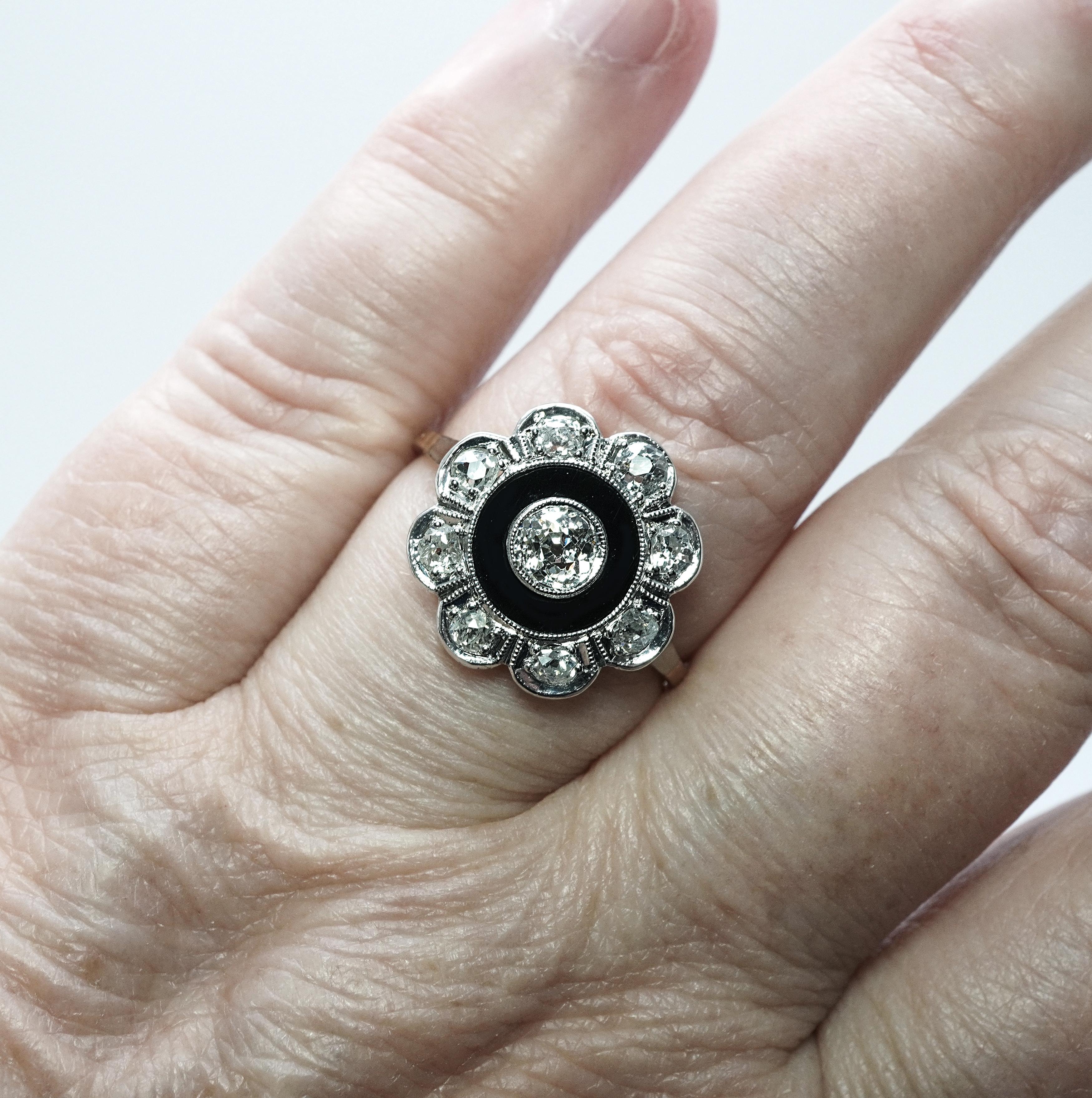 Art Deco ART DECO Miner Mine cut Diamond 18K White Gold Platinum Ring Estate Antique For Sale