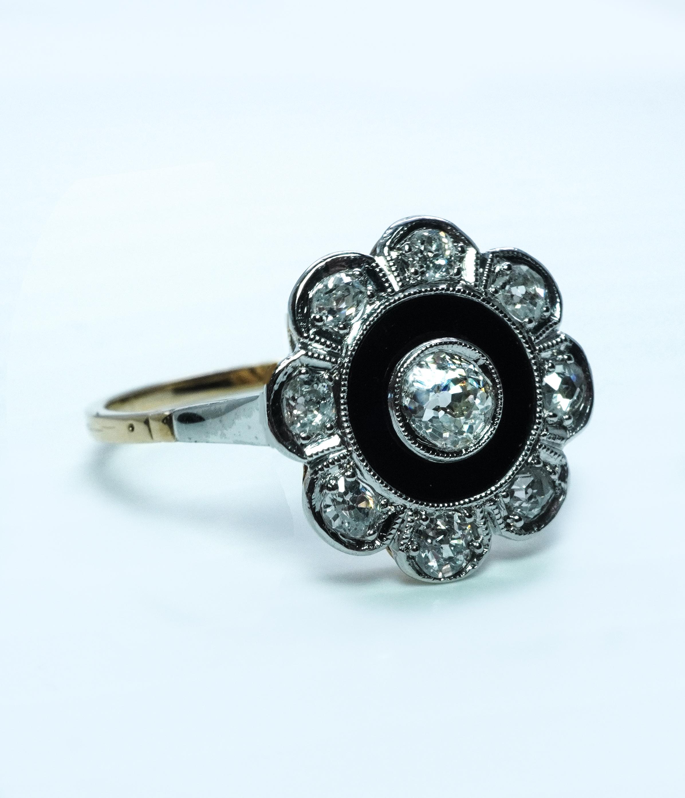 ART DECO Miner Mine cut Diamond 18K White Gold Platinum Ring Estate Antique In Good Condition For Sale In Brambleton, US