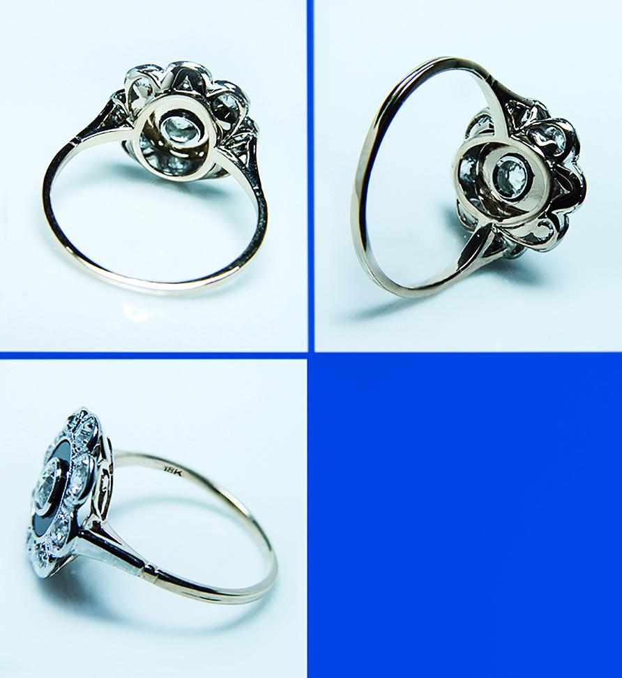Women's ART DECO Miner Mine cut Diamond 18K White Gold Platinum Ring Estate Antique For Sale