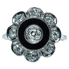 ART DECO Minero Diamante talla mina 18K Oro Blanco Platino Anillo Estate Antiguo