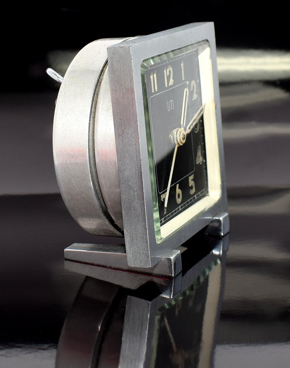 French Art Deco Miniature Alarm Clock by UTI Paris, France