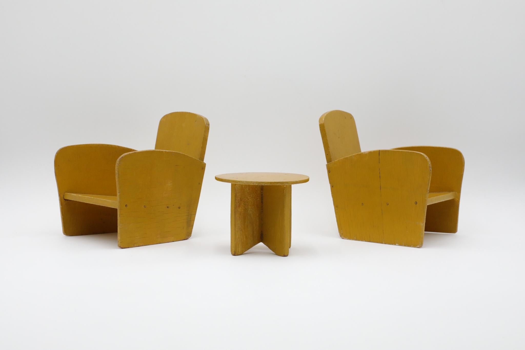 Dutch Art Deco Miniature Furniture Set Painted in Yellow For Sale
