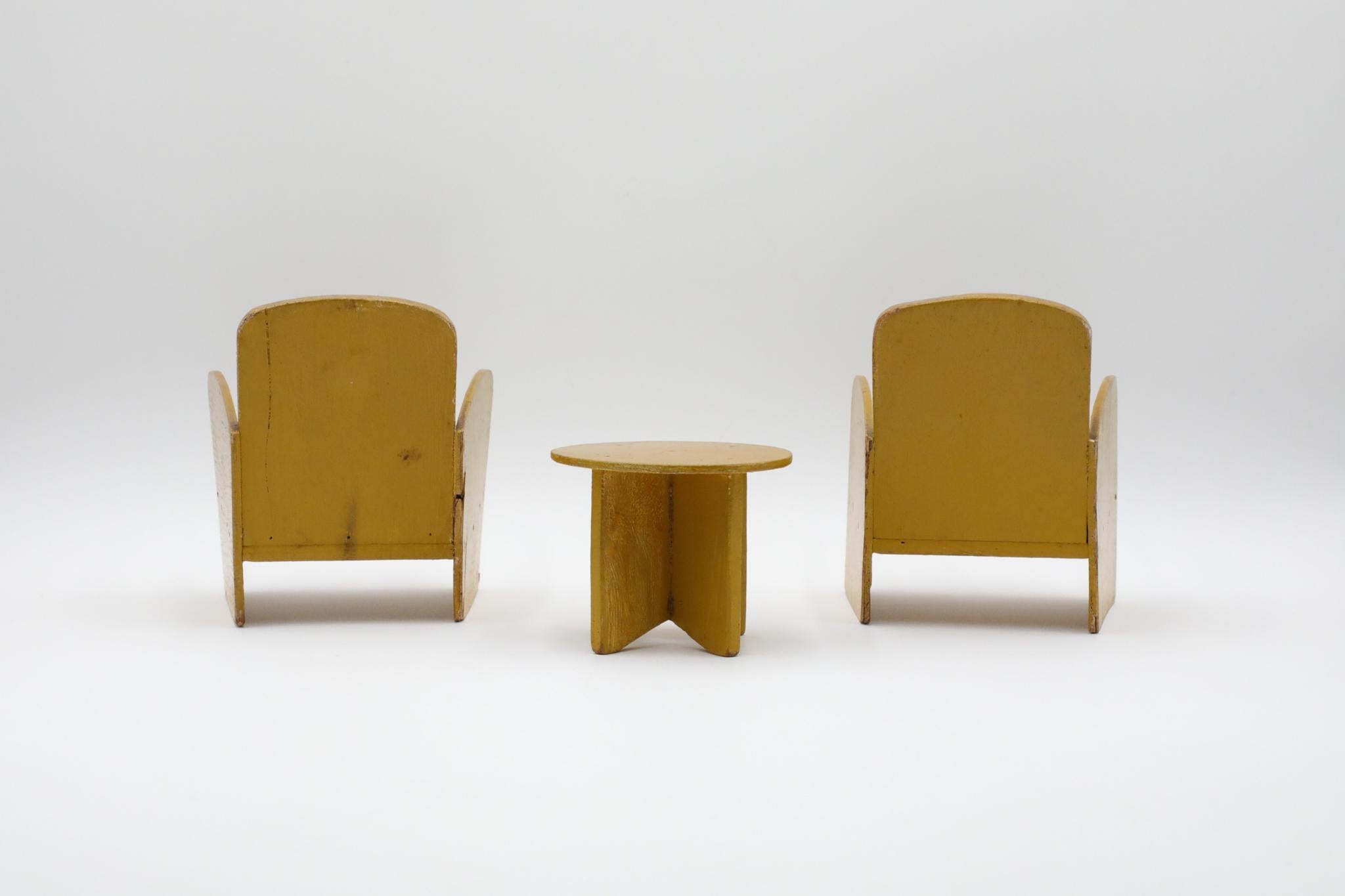 Wood Art Deco Miniature Furniture Set Painted in Yellow For Sale