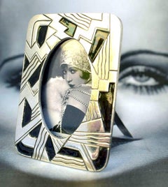 Art Deco Miniatur Bilderrahmen versilbert und emailliert