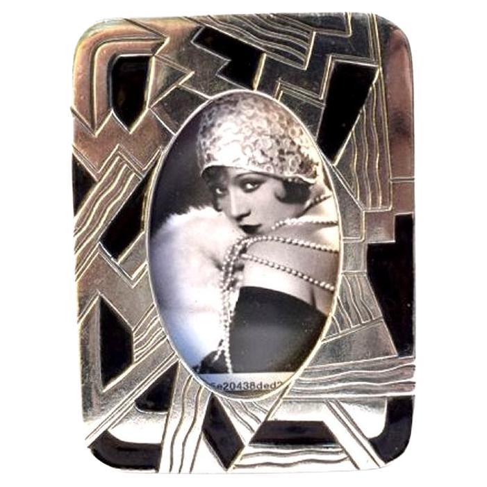 Art Deco Miniature Silver Plated and Enamel Picture Frame For Sale