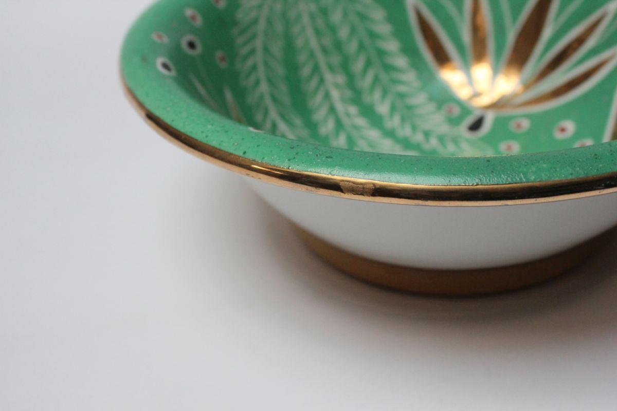 Art Deco Mint Green and Gold Leaf Ceramic Bowl by Waylande Gregory For Sale 12