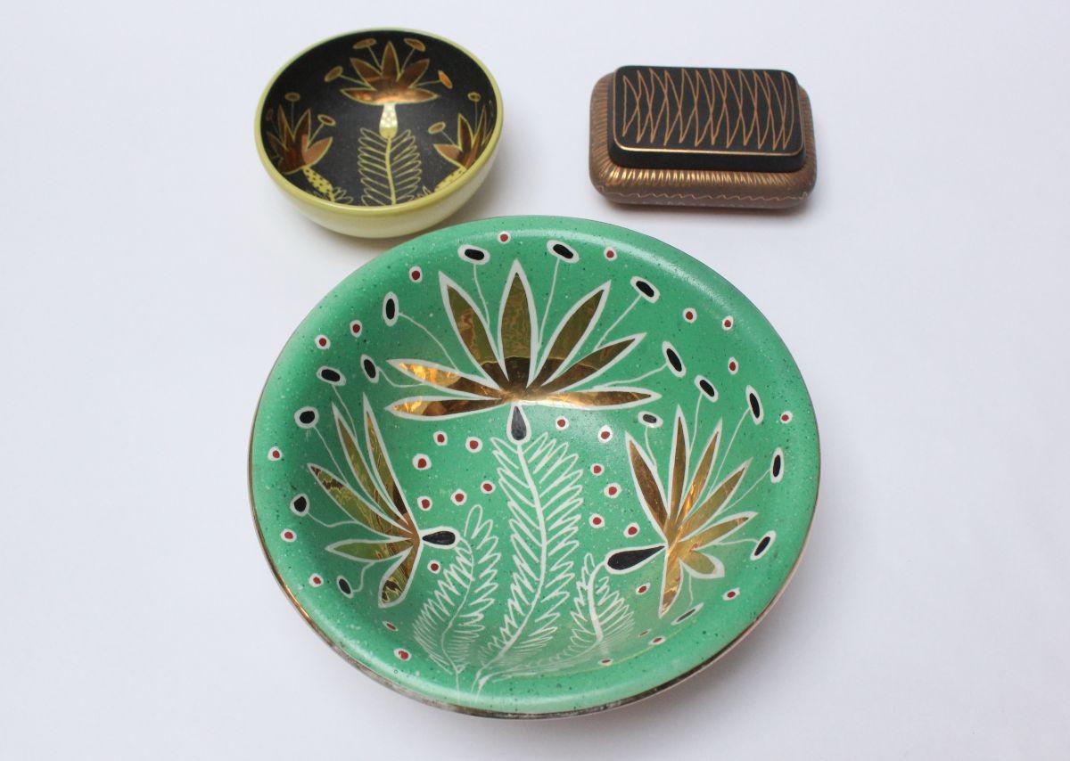 Art-déco-Schale aus mintgrüner und blattgoldener Keramik von Waylande Gregory im Angebot 13