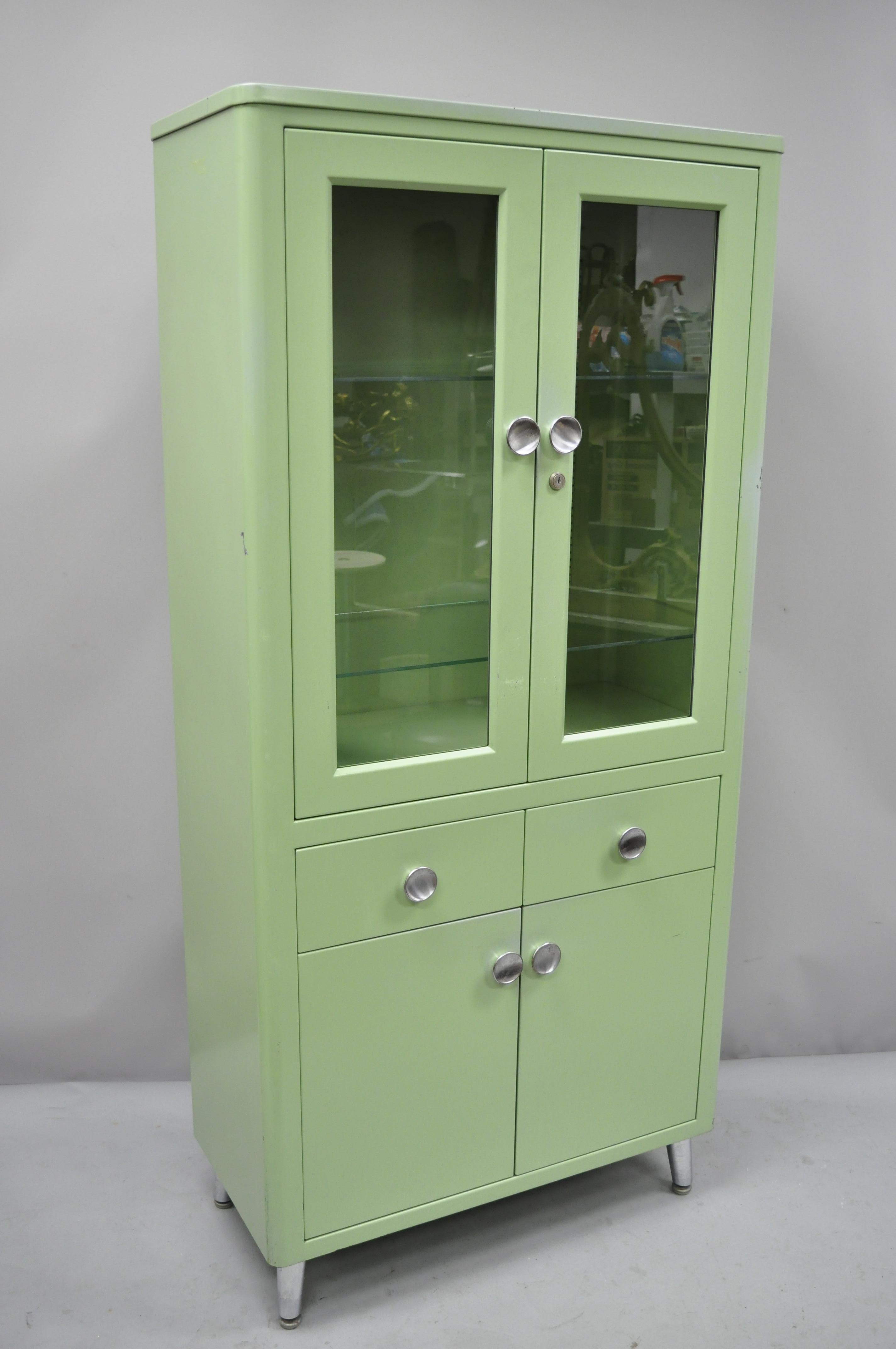 Art Deco Mint Green Steel Metal Dental Cabinet Display by United Metal 3